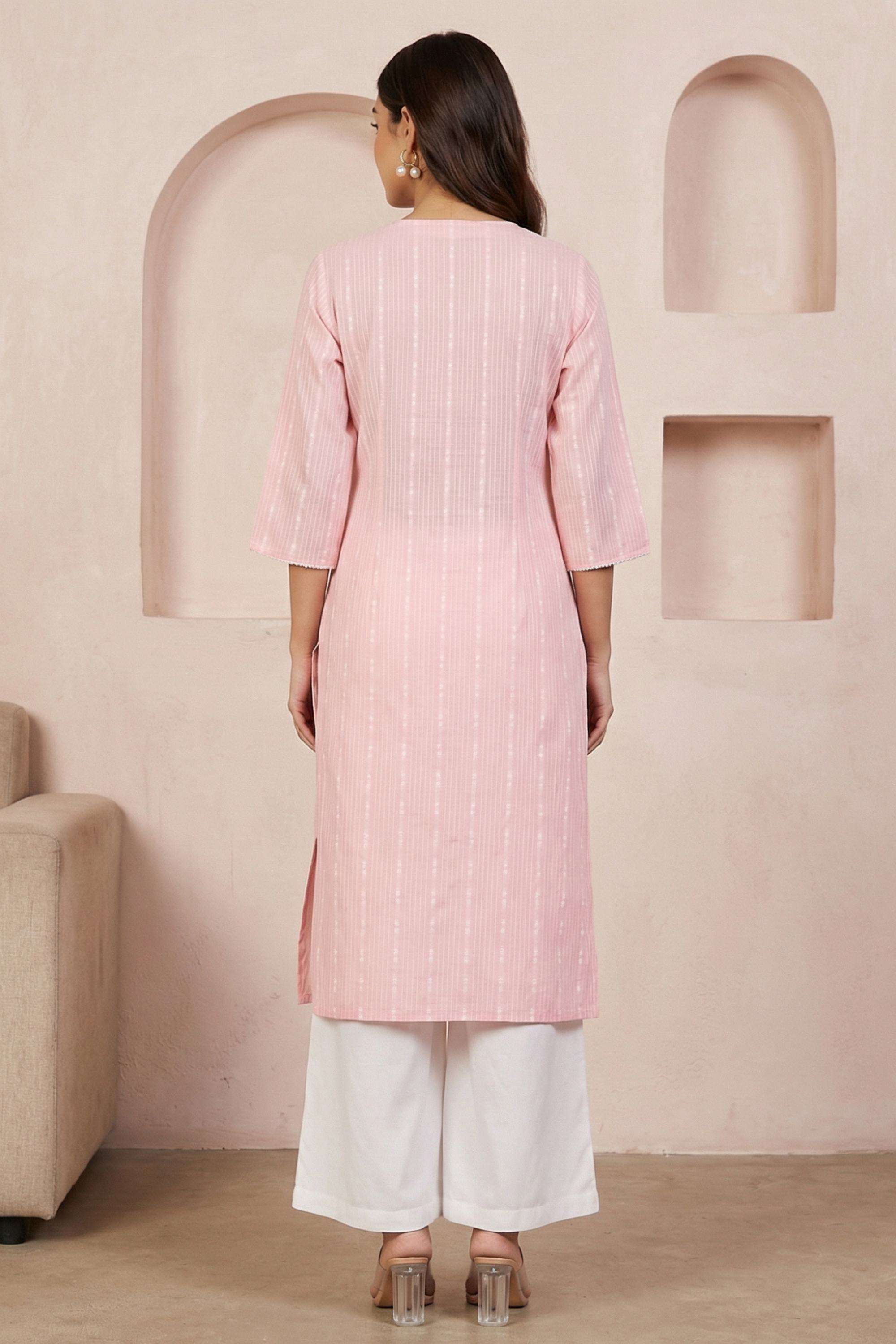 Stripes-Blended-Fabric-Round-Neck-Women-Kurta-with-Pant