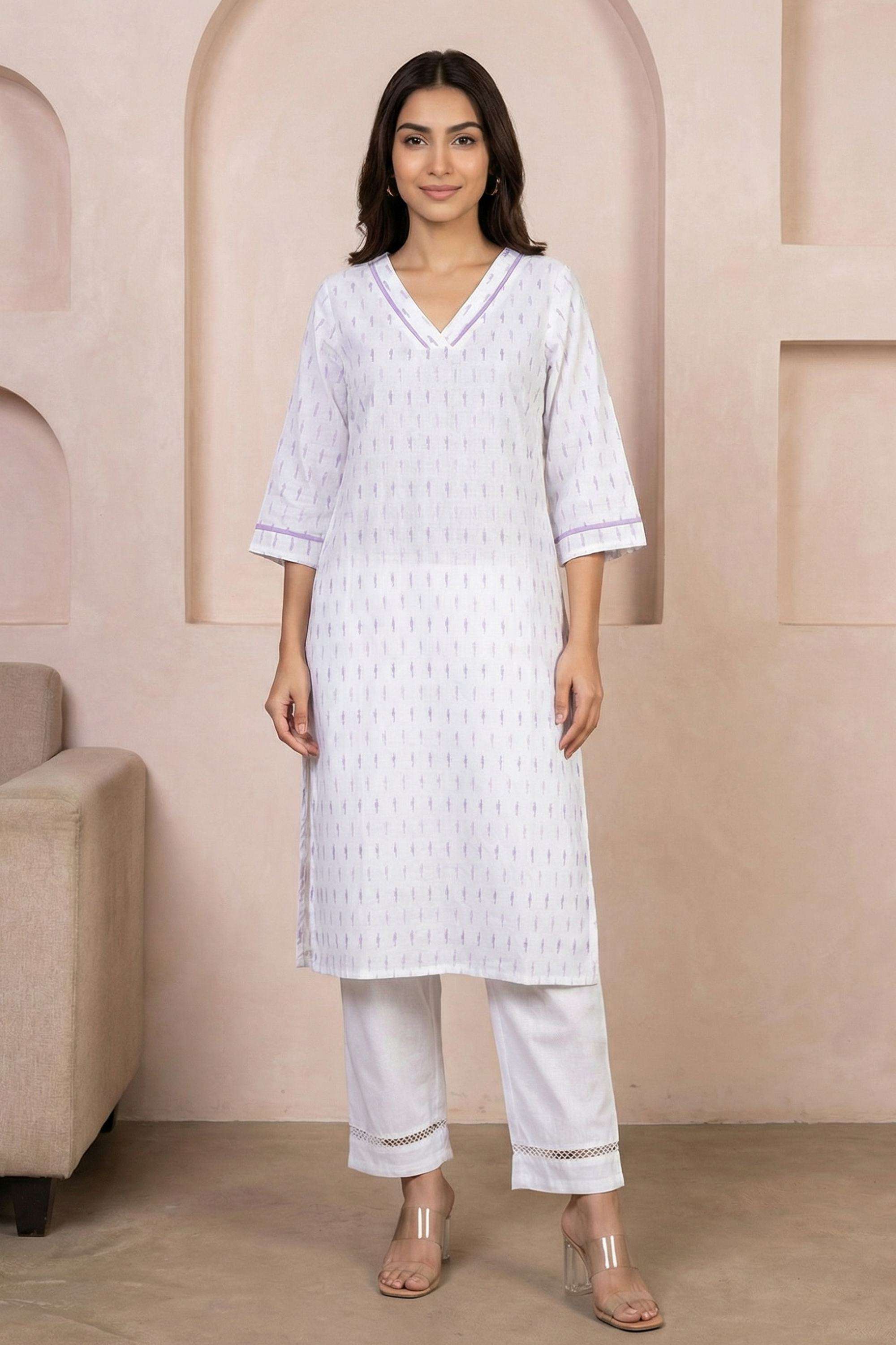 Abstract-Cotton-V-Neck-Women-s-Festive-Wear-Kurta-Set