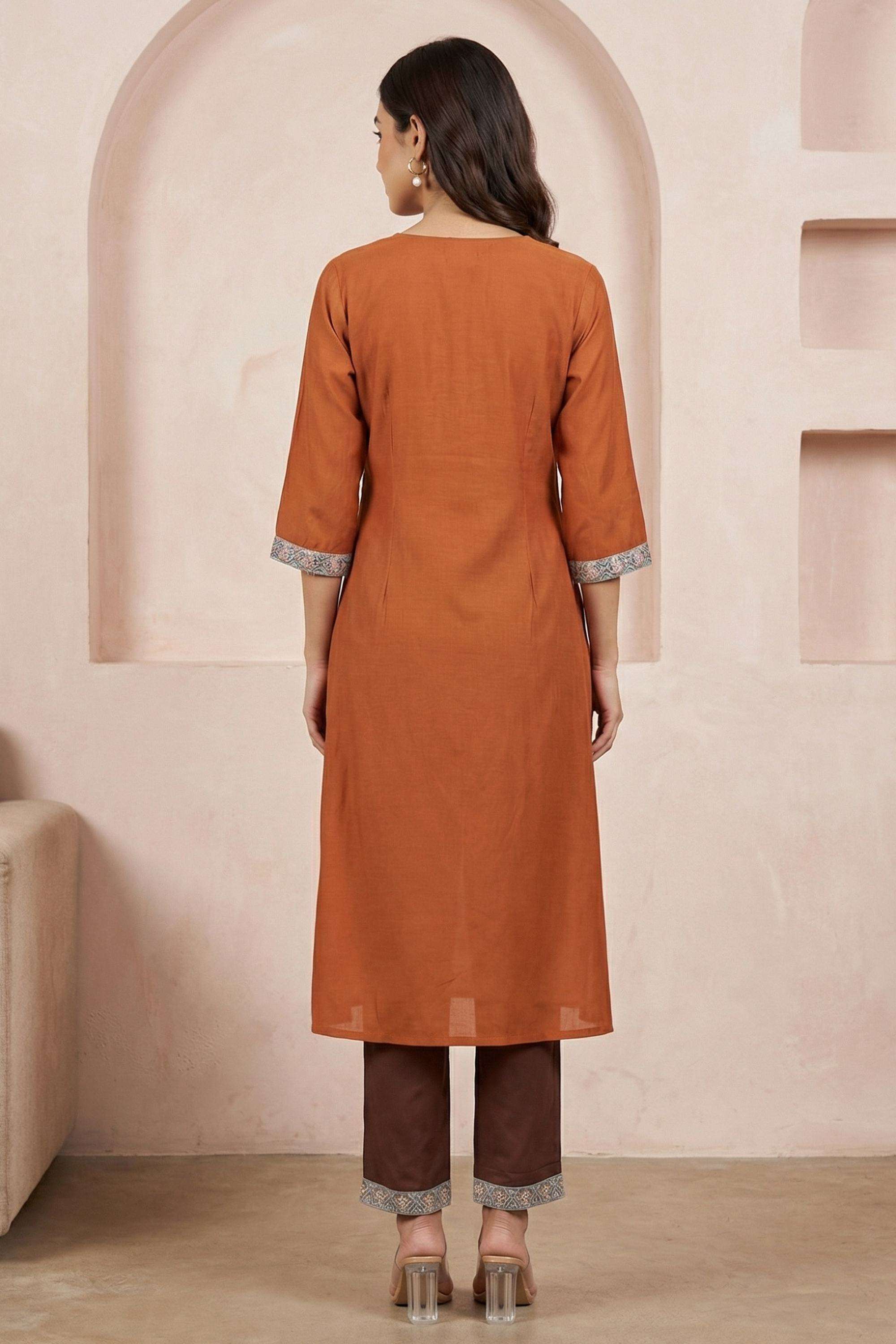 Embroidered-Viscose-Round-Neck-Women-Kurta-with-Pant