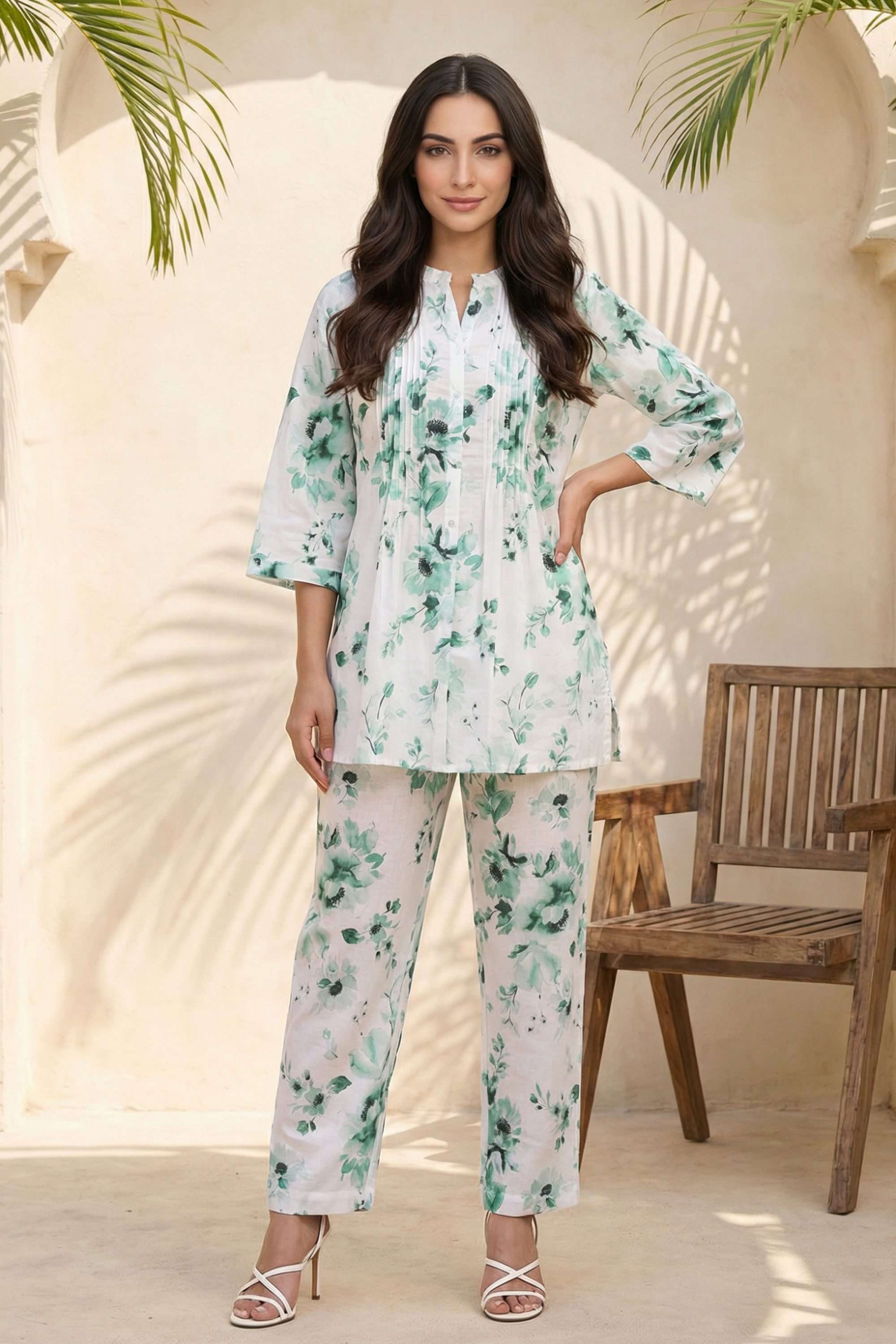 aurelia Printed Blended Fabric Round Neck Women's Top-picture-33