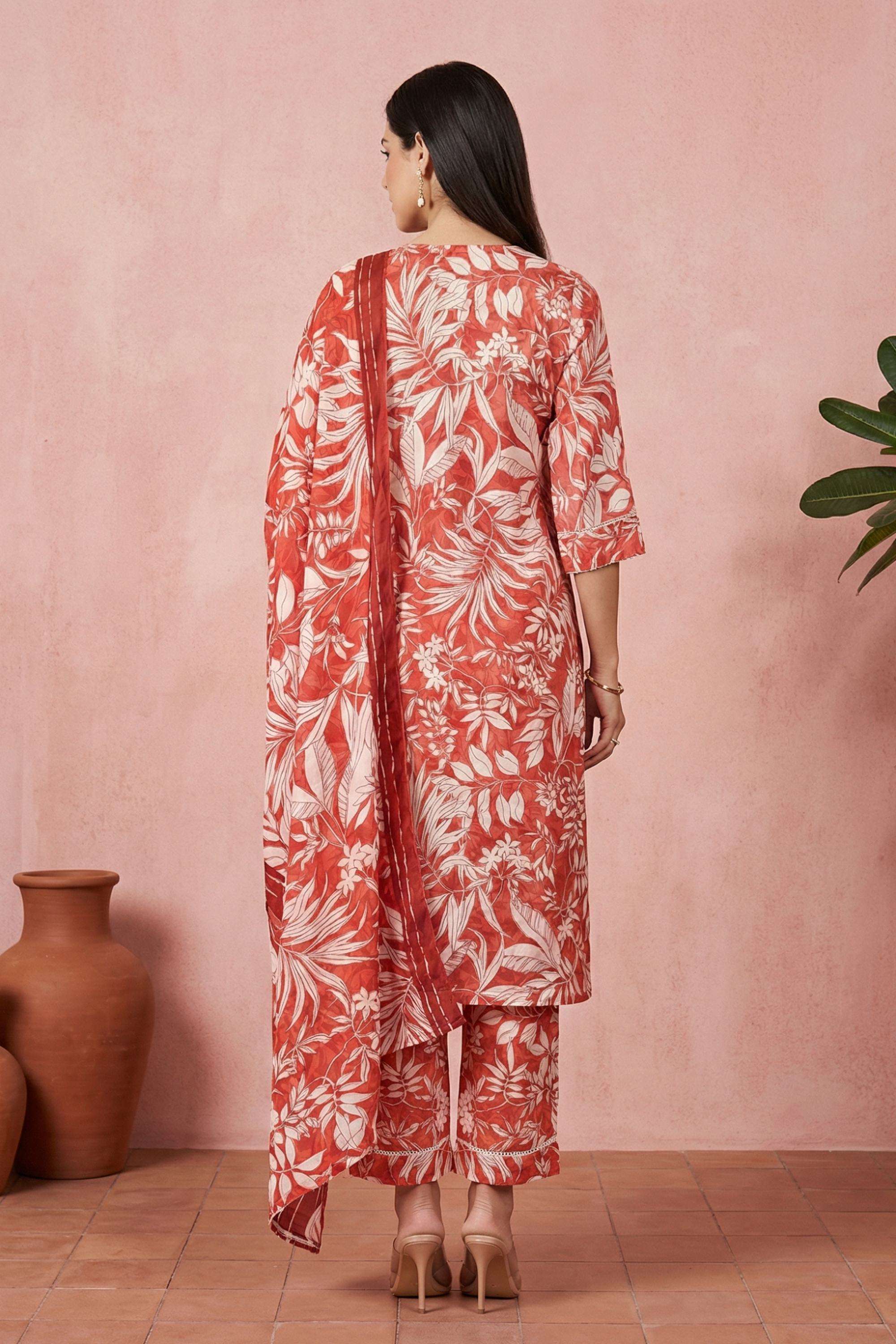 Floral-Rayon-V-Neck-Women-Kurta-with-Pant-and-Dupatta