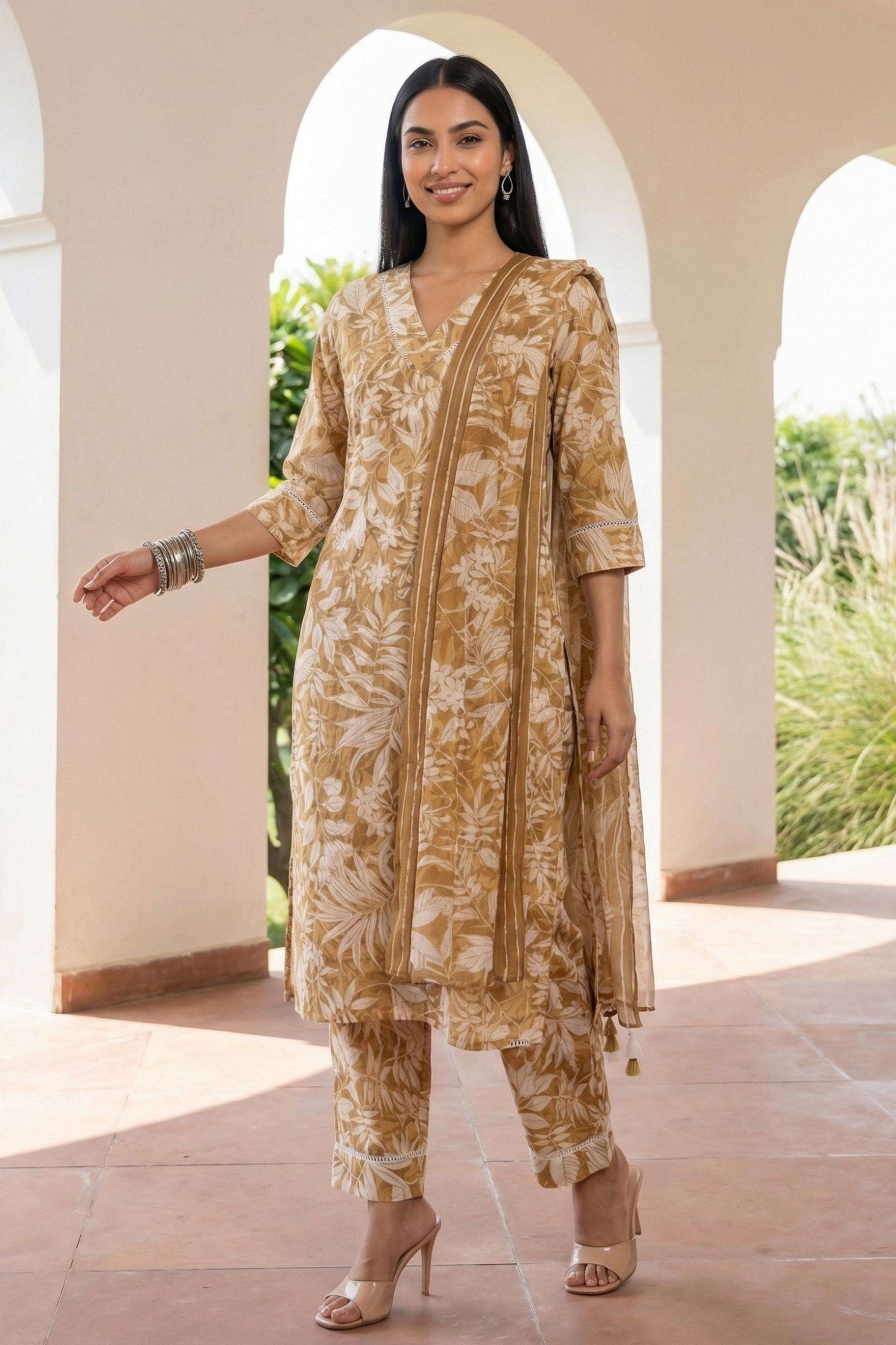 Floral-Rayon-V-Neck-Women-Kurta-with-Pant-and-Dupatta