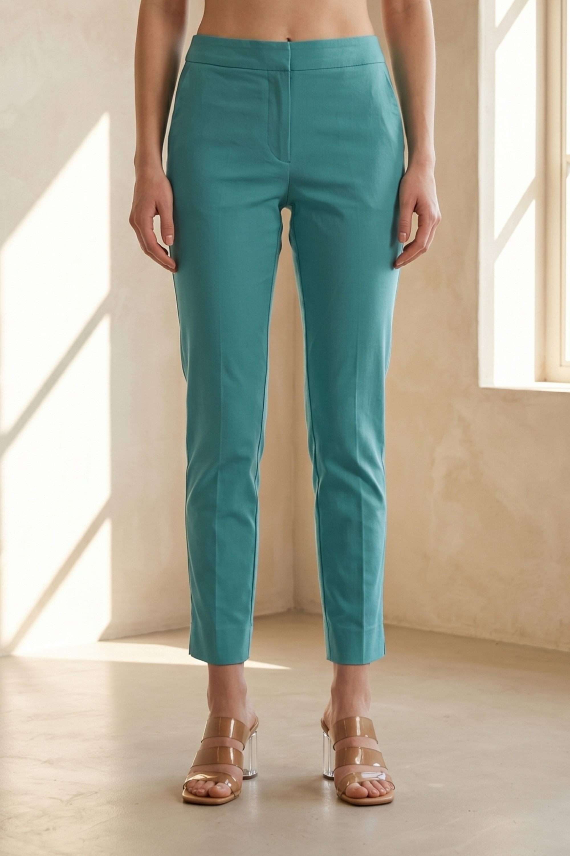 aurelia Solid Slim Fit Cotton Blend Women's Casual Wear Trousers-picture-17