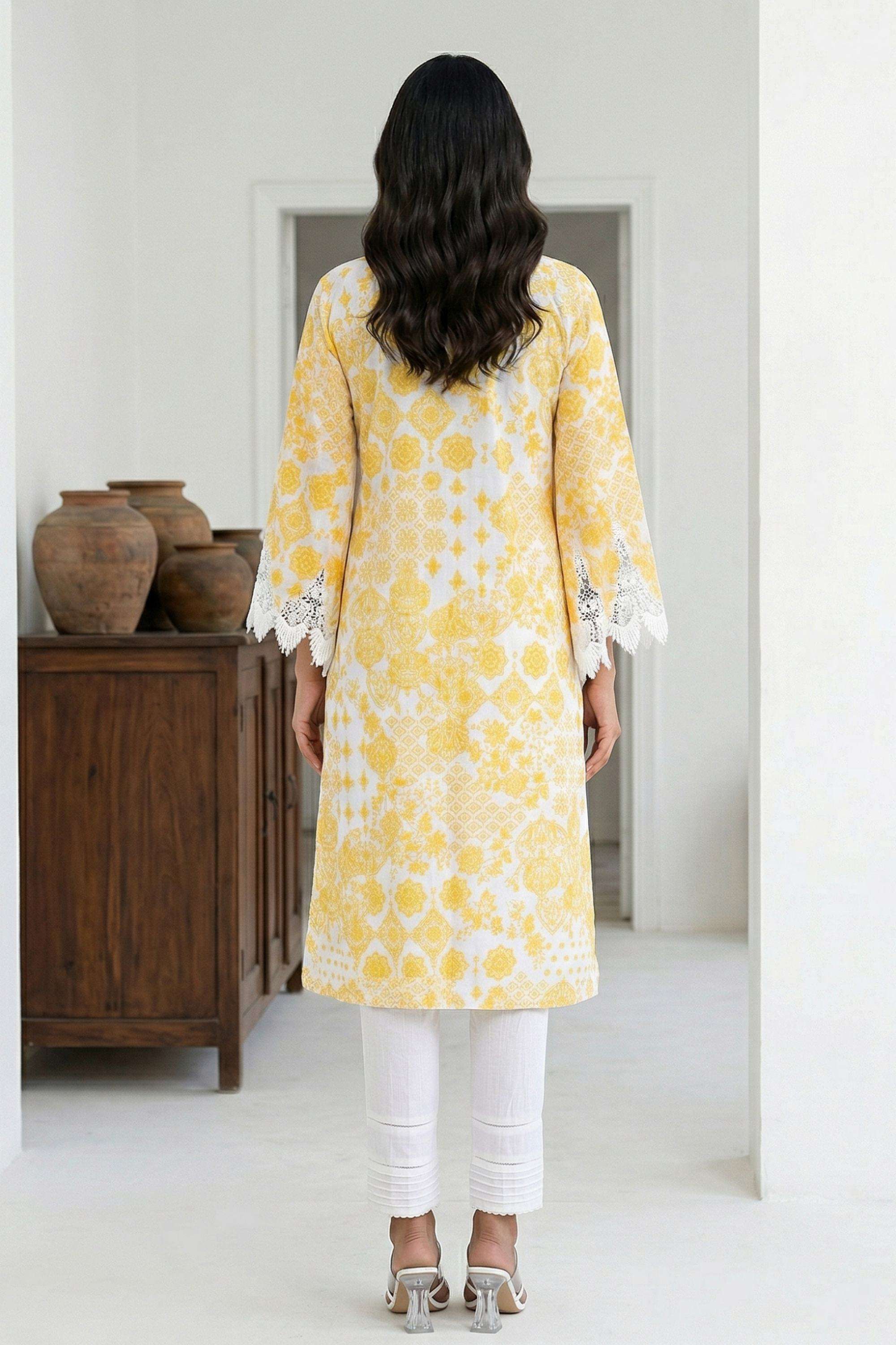 Floral-Blended-Fabric-V-Neck-Women-Kurta
