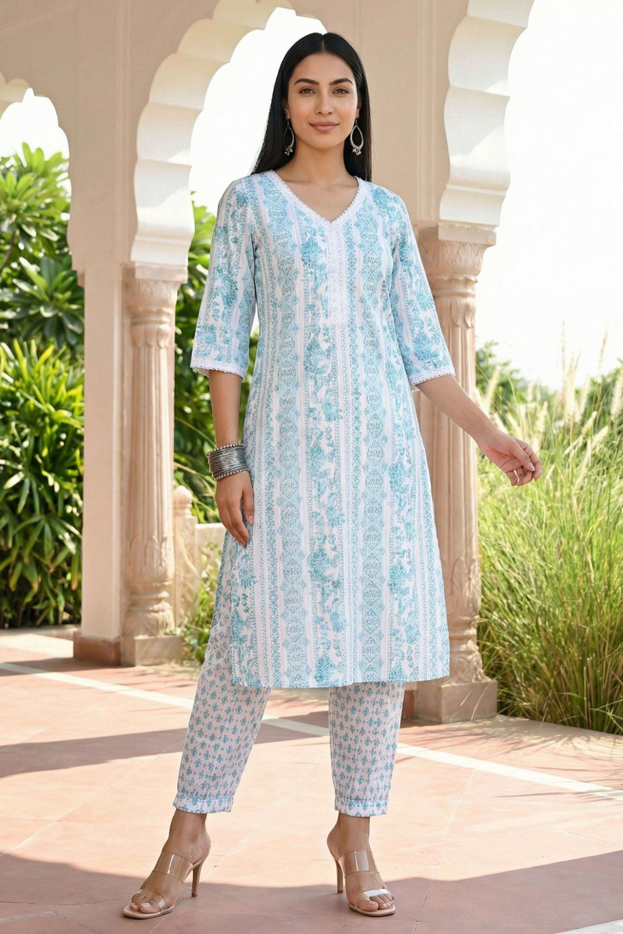Floral Knee Length Cotton Flax Woven Women's Co-ord Set-image-7