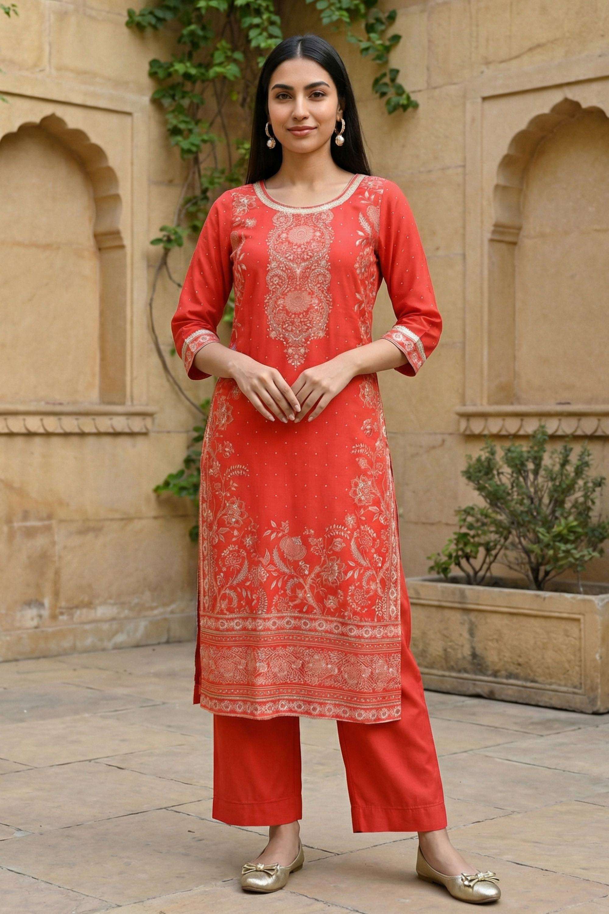 Printed-Rayon-Round-Neck-Women-Kurta