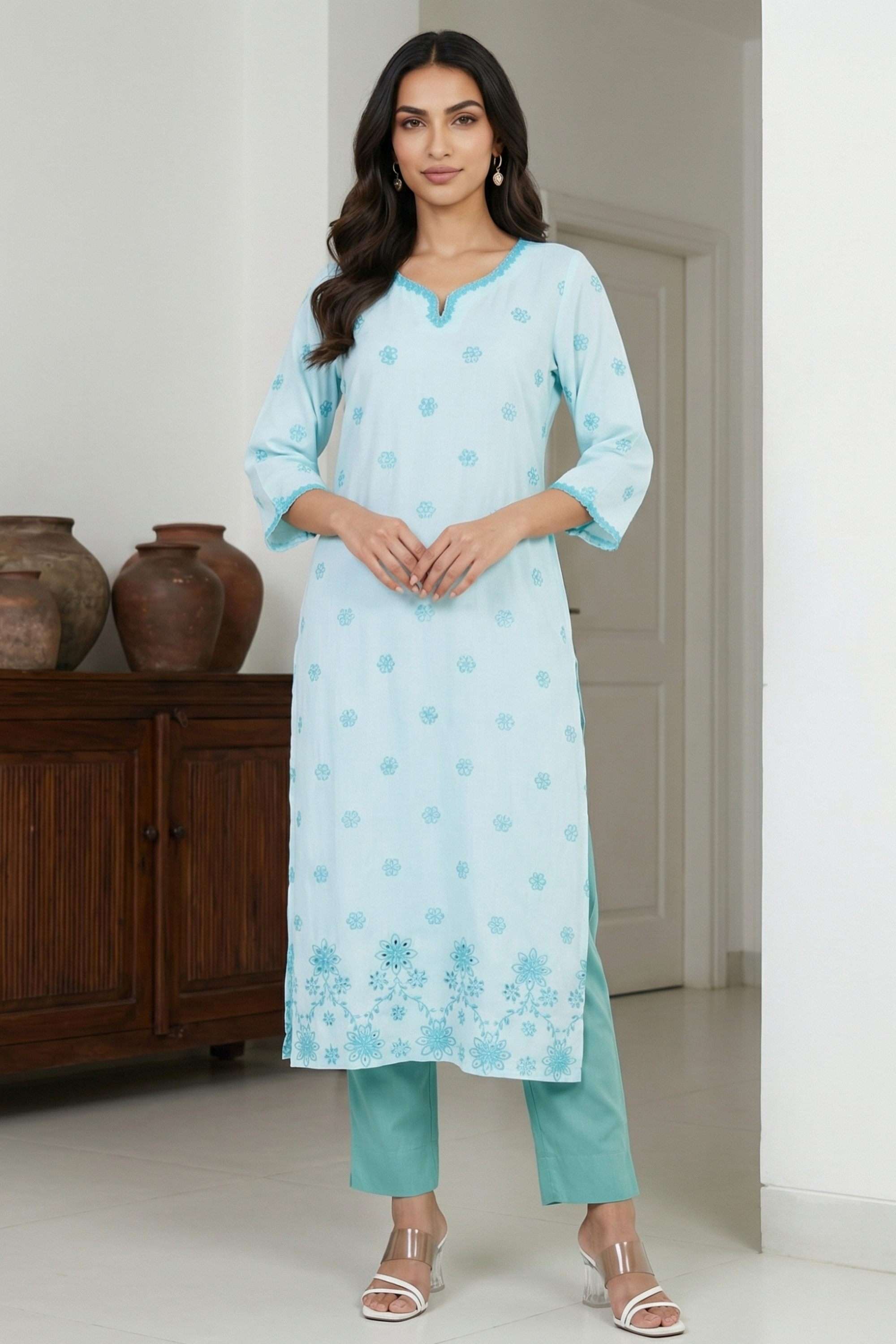 Embroidered-Rayon-Round-Neck-Women-s-Festive-Wear-Kurta