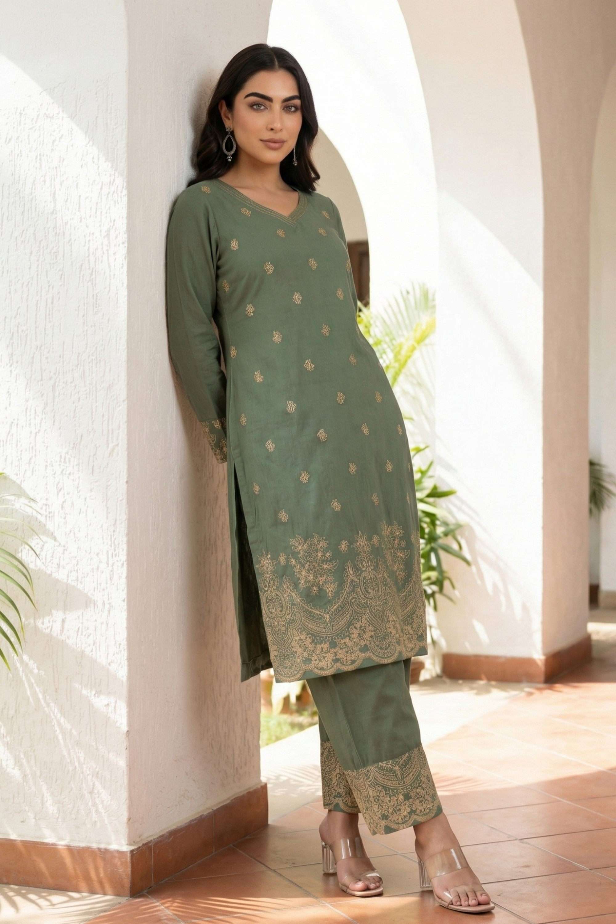 Floral-Blended-Fabric-Woven-Women-s-Straight-Kurta-with-Palazzo-Co-Ord-Set