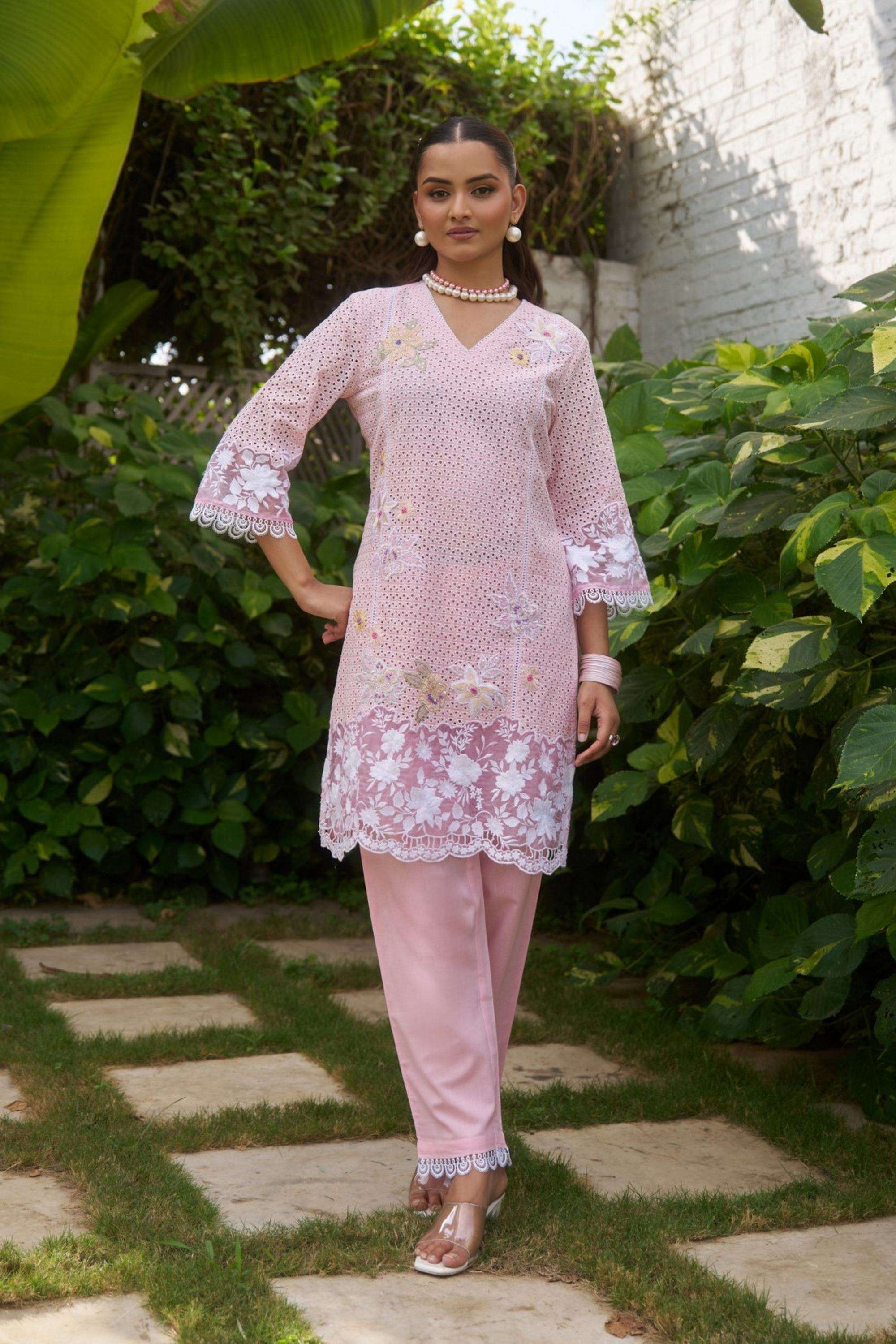 Embroidered-Cotton-V-Neck-Women-Kurta-with-Pant