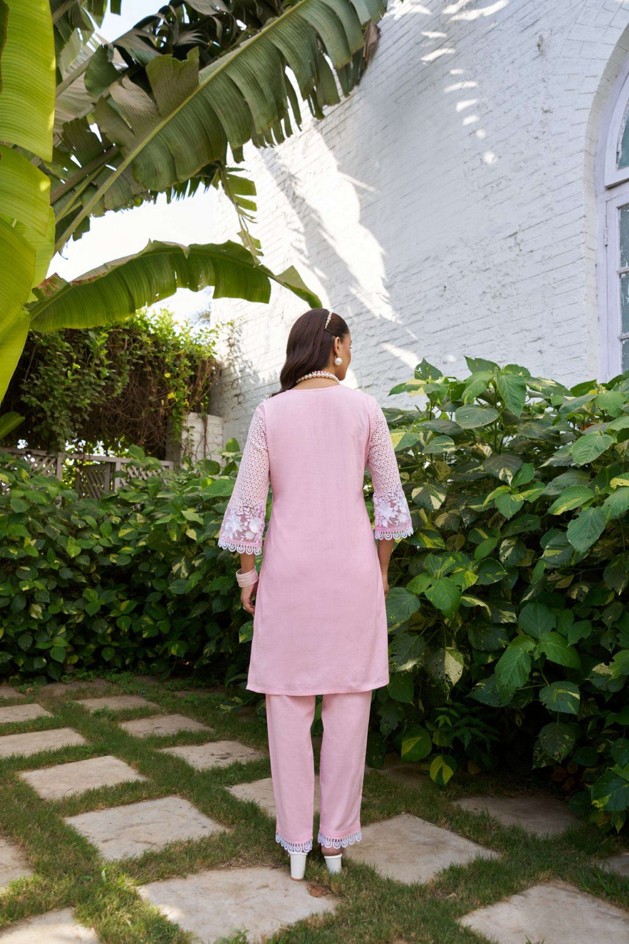 Embroidered-Cotton-V-Neck-Women-Kurta-with-Pant