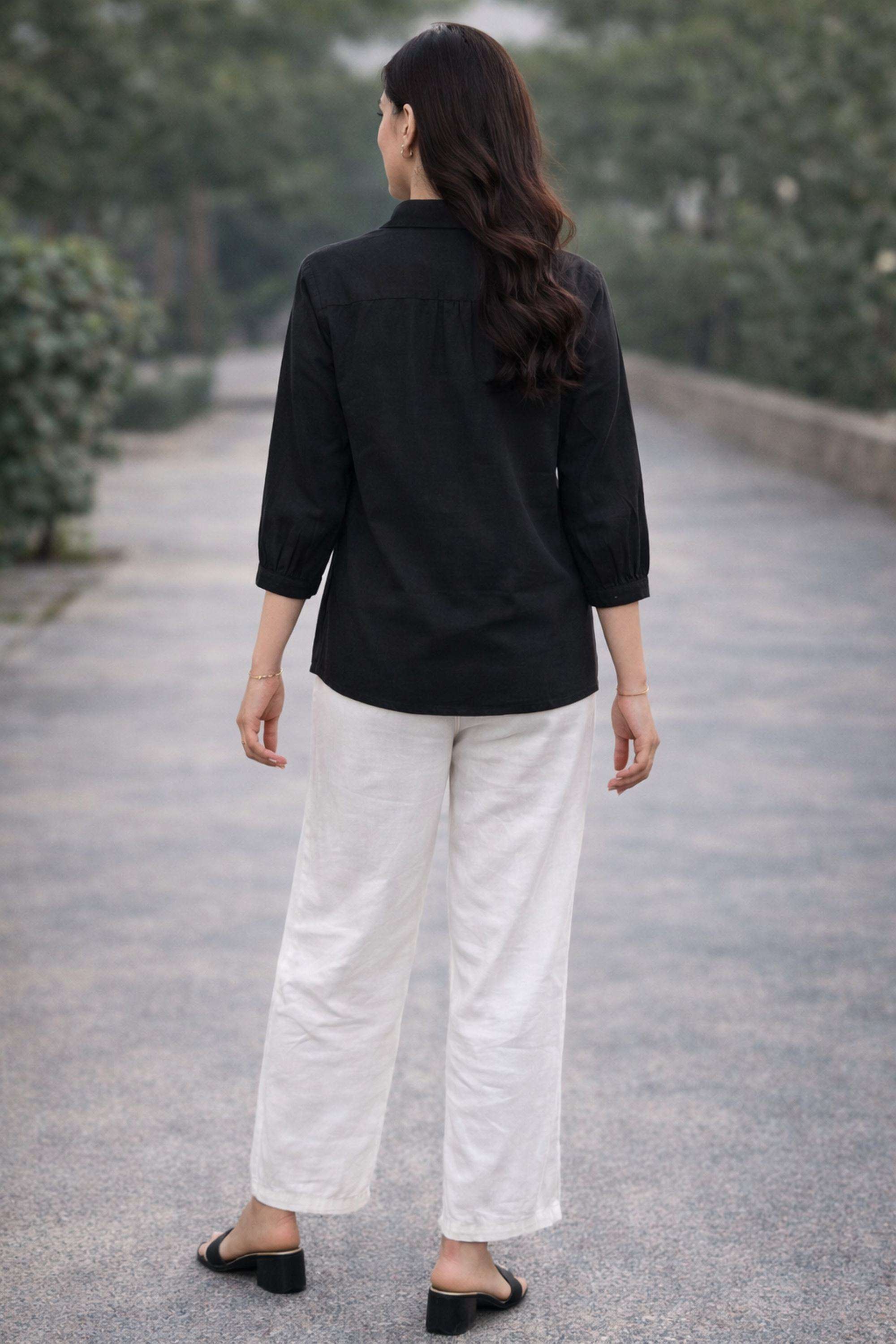Embroidered-Collared-Cotton-Women-Casual-Wear-Shirt