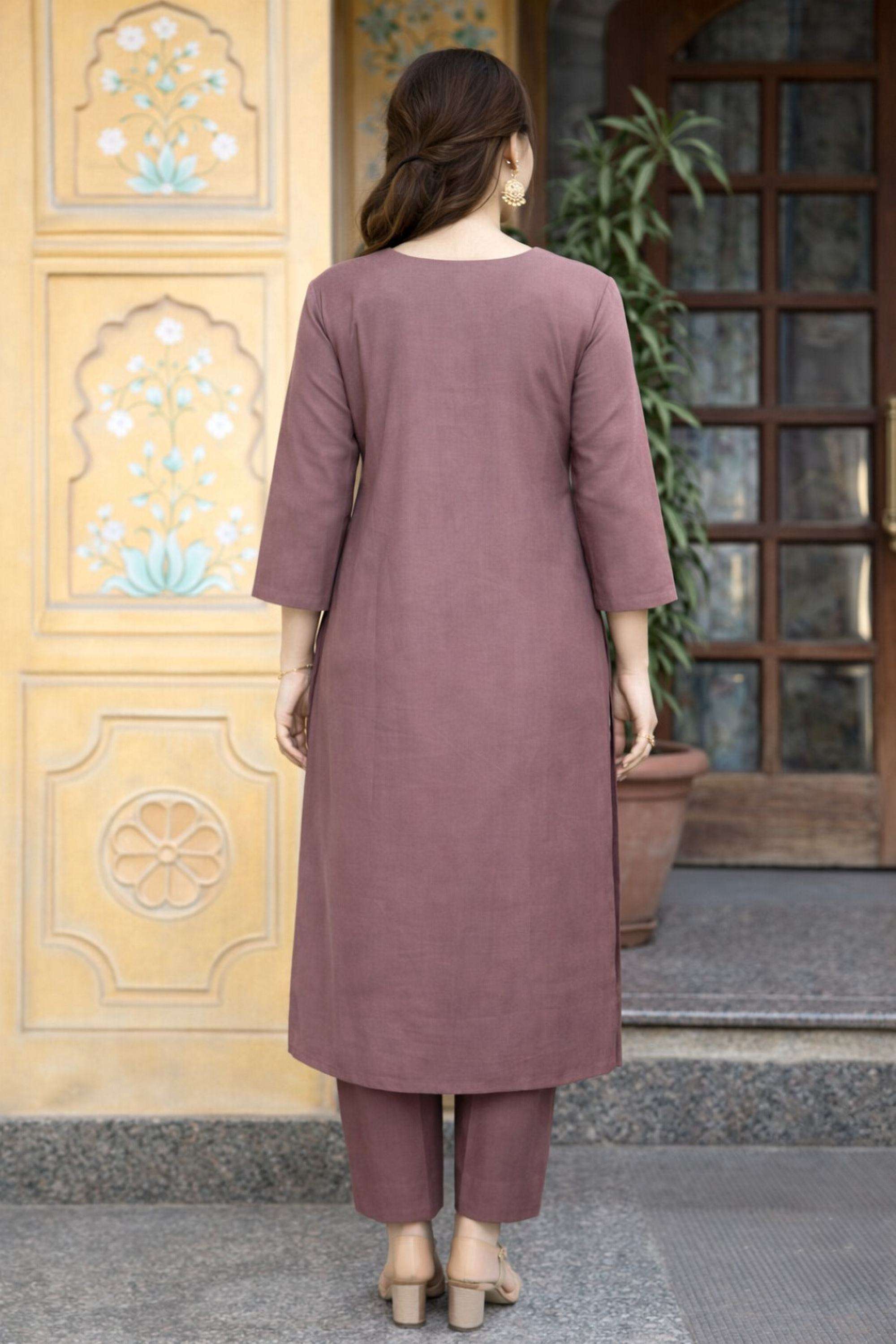 Embroidered-Cotton-Blend-V-Neck-Women-Kurta-with-Pant-and-Dupatta