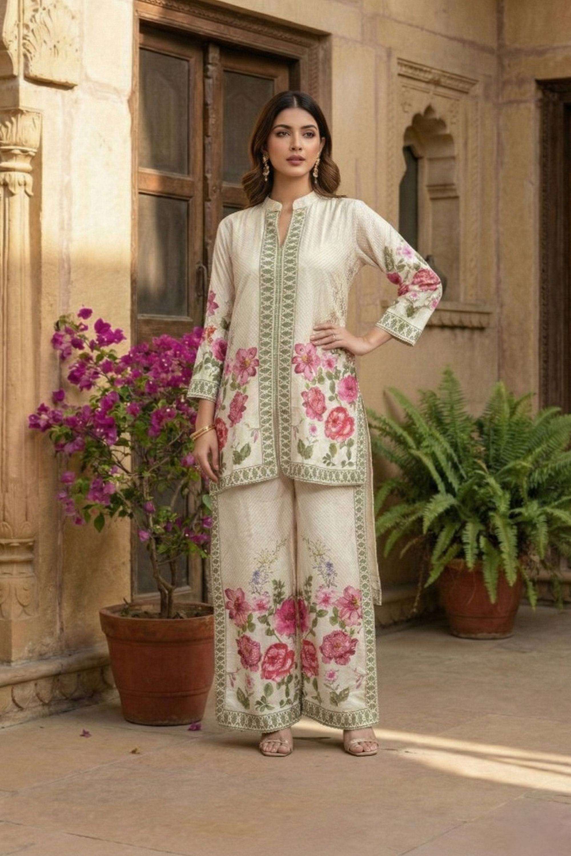 Printed-Cotton-Blend-Collared-Women-Kurta-with-Palazzo