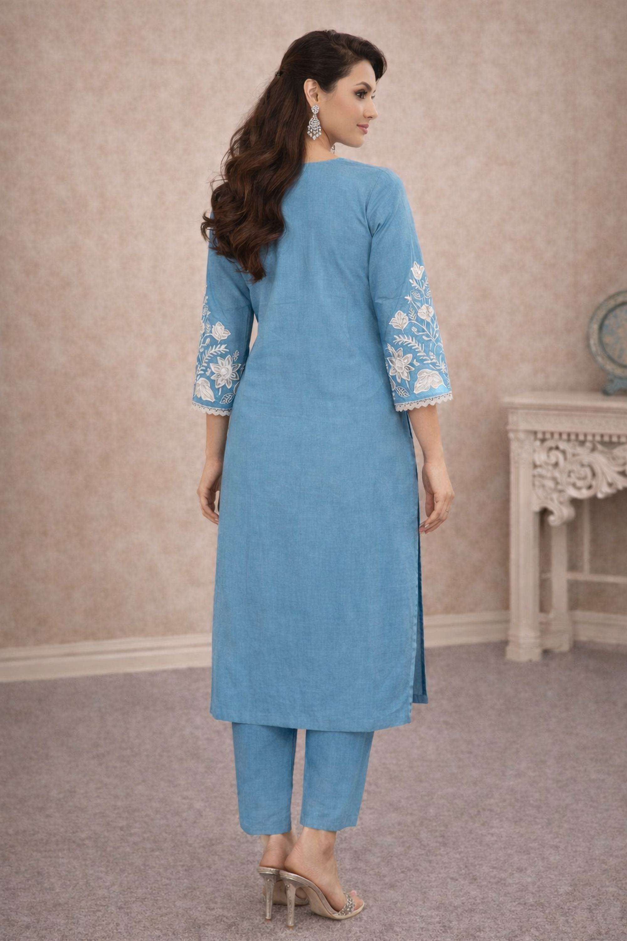Embroidered-Cotton-Blend-Scoop-Neck-Women-Kurta-with-Pant-and-Dupatta
