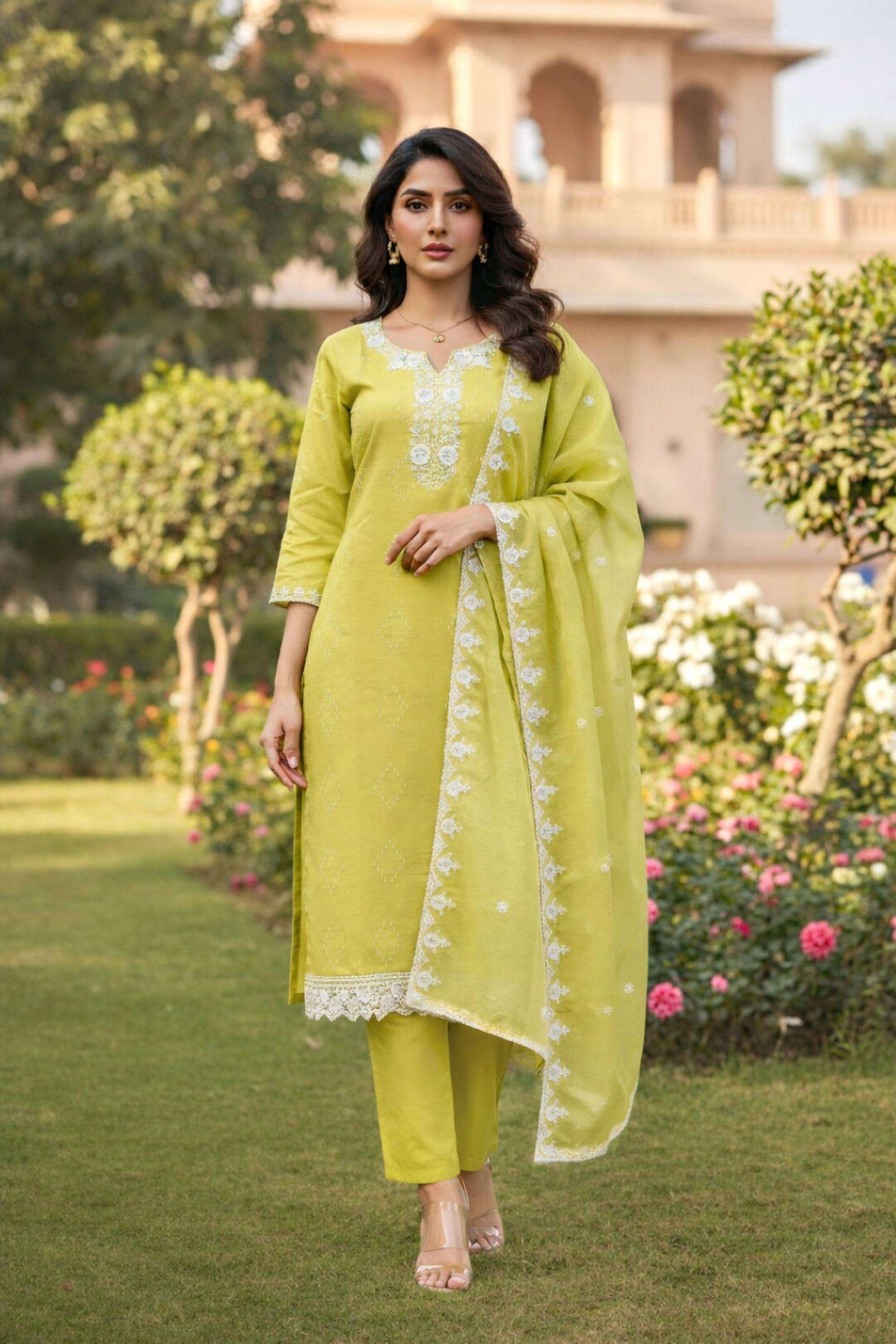 Embroidered-Cotton-Blend-Round-Neck-Women-Kurta-with-Pant-and-Dupatta