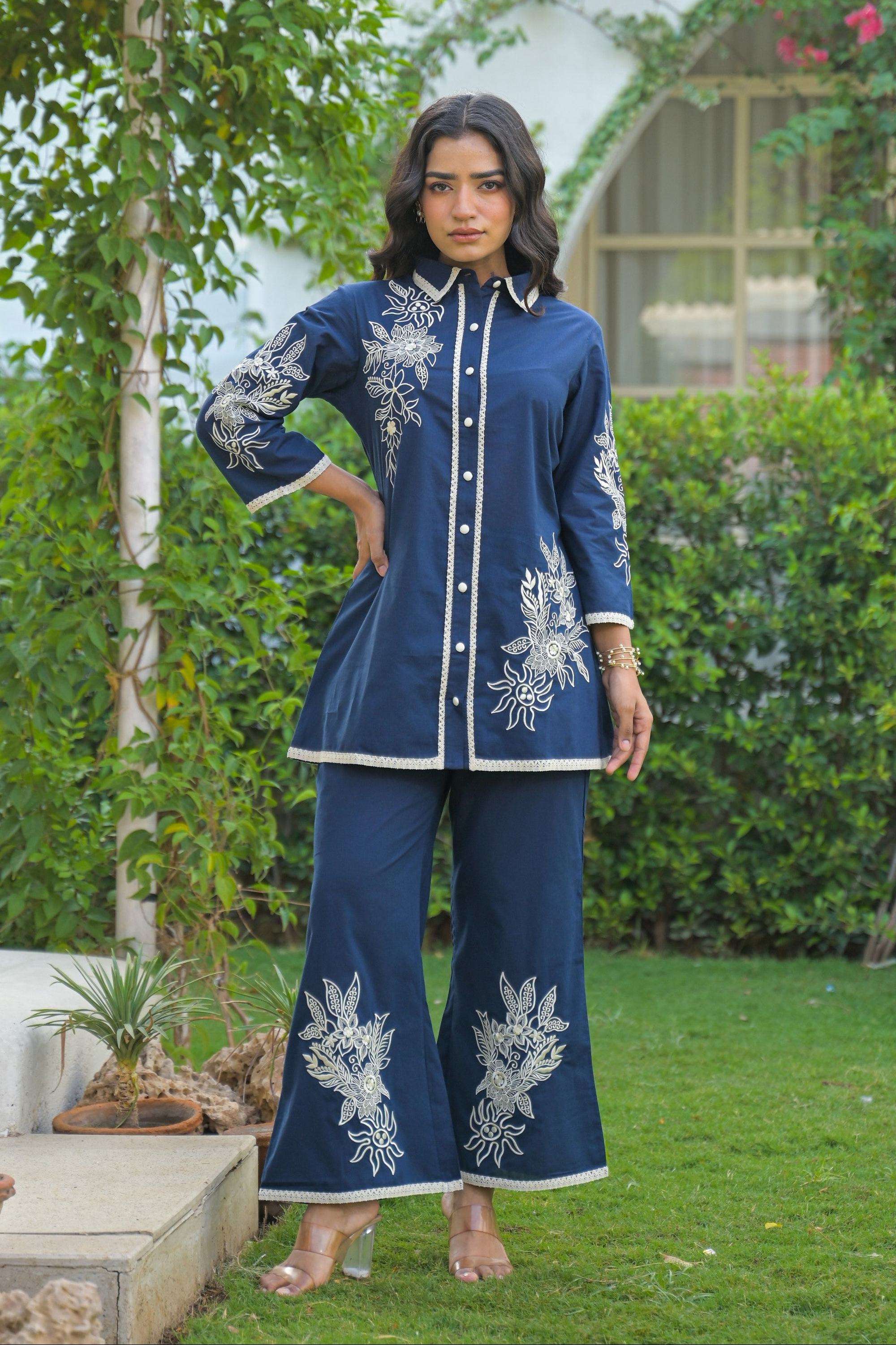 Embroidered-Cotton-Collared-Women-Kurta-with-Pant