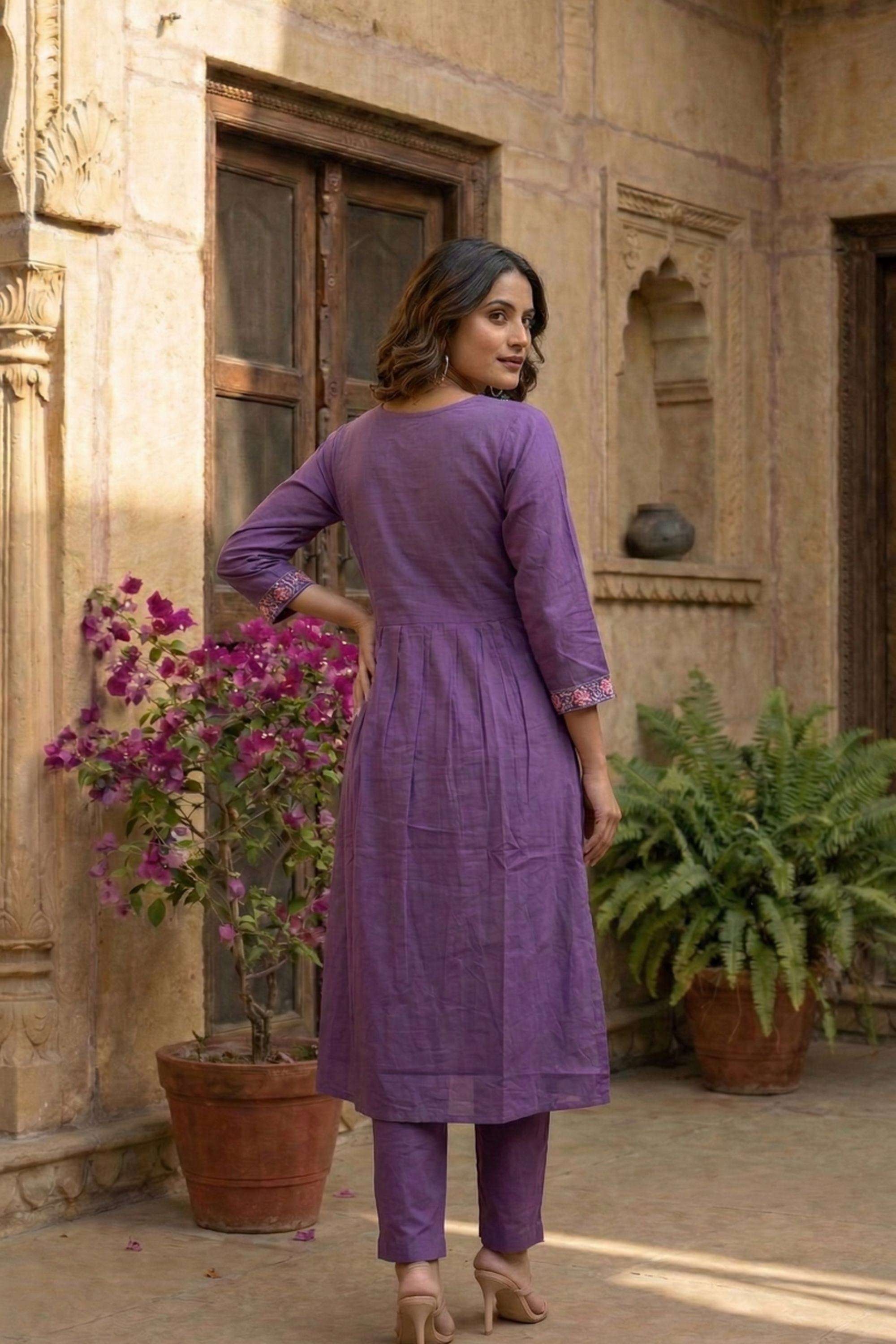 Embroidered-Rayon-Round-Neck-Women-Kurta-with-Pant