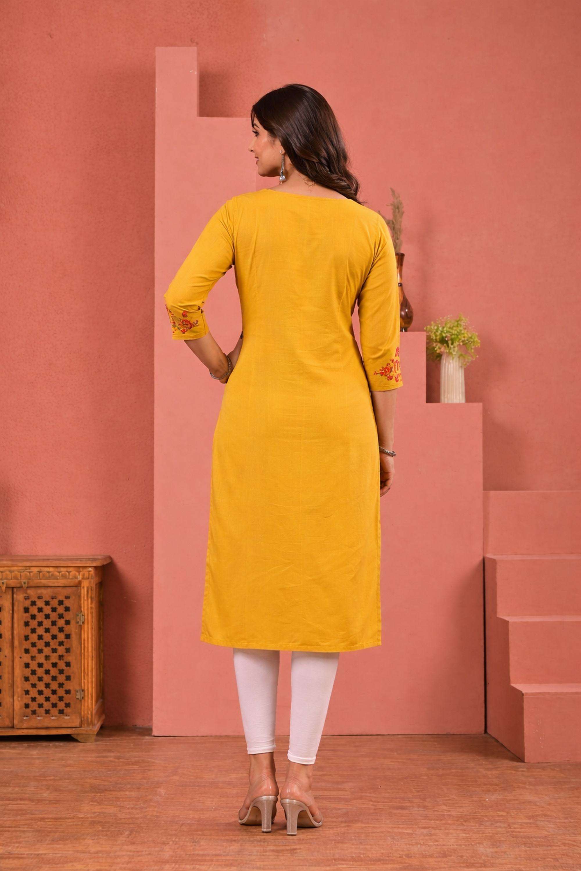 Embroidered-Rayon-V-Neck-Women-Kurti