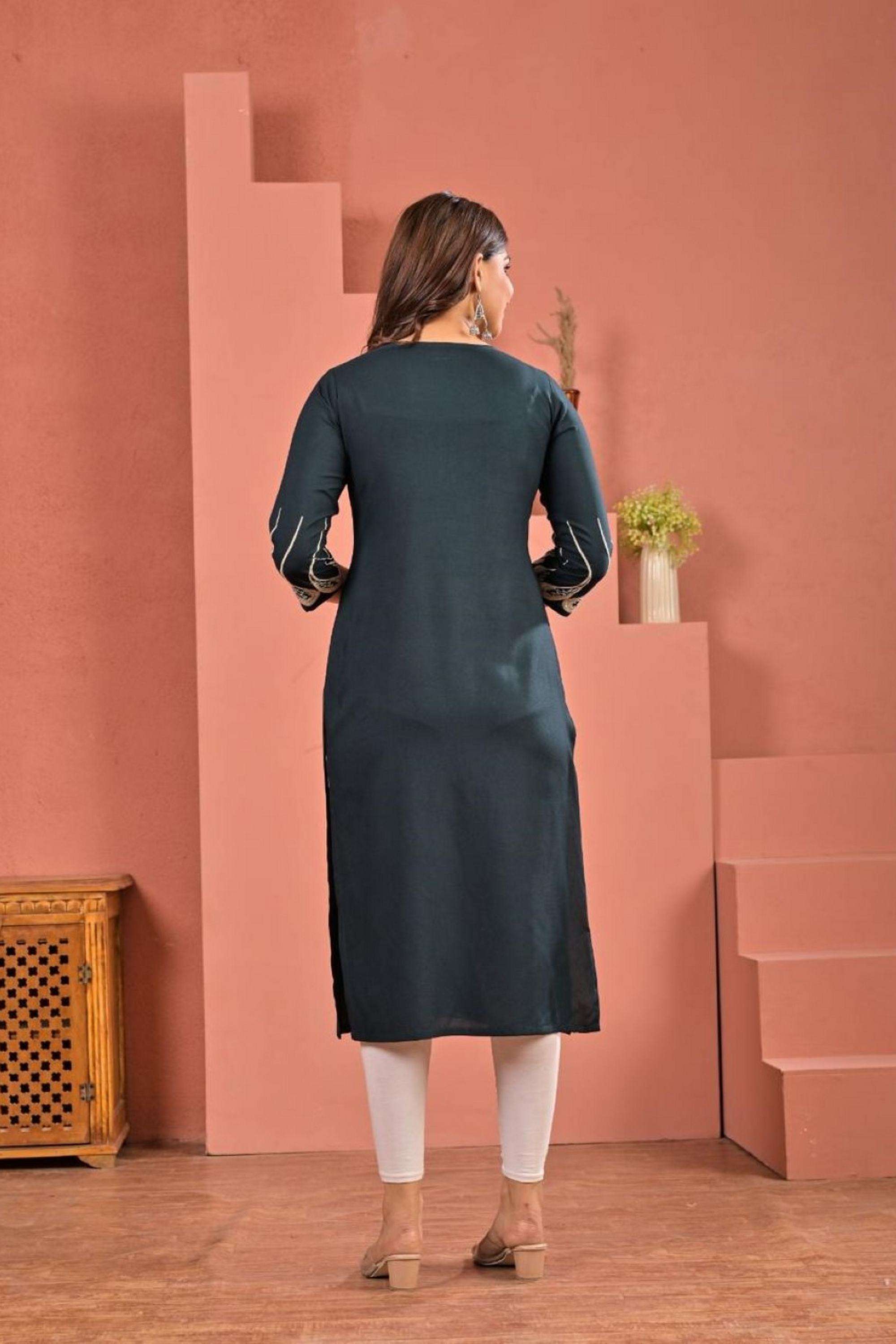 Embroidered-Rayon-V-Neck-Women-Kurti