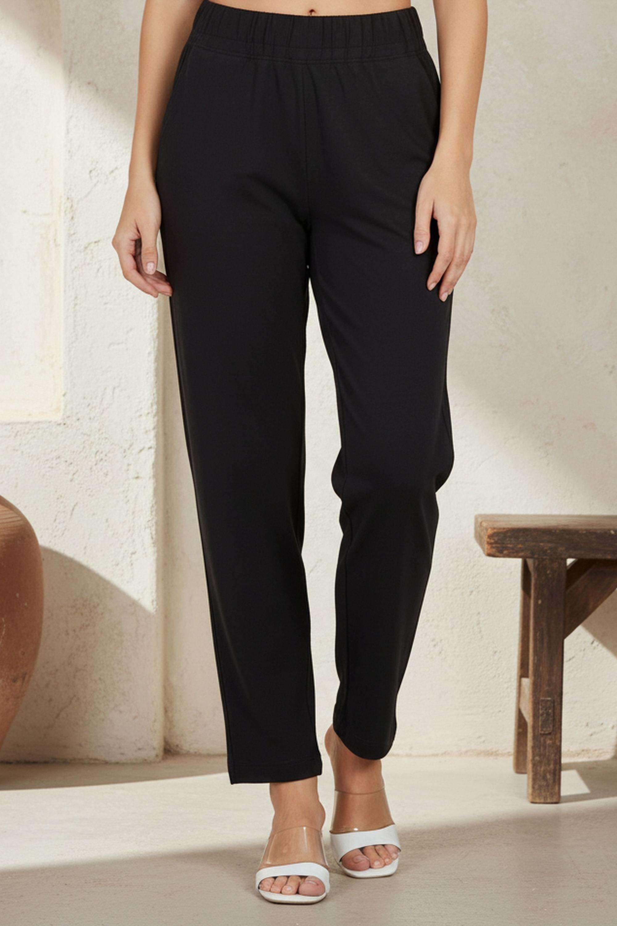 Solid-Regular-Fit-Cotton-Blend-Women-s-Festive-Wear-Trousers