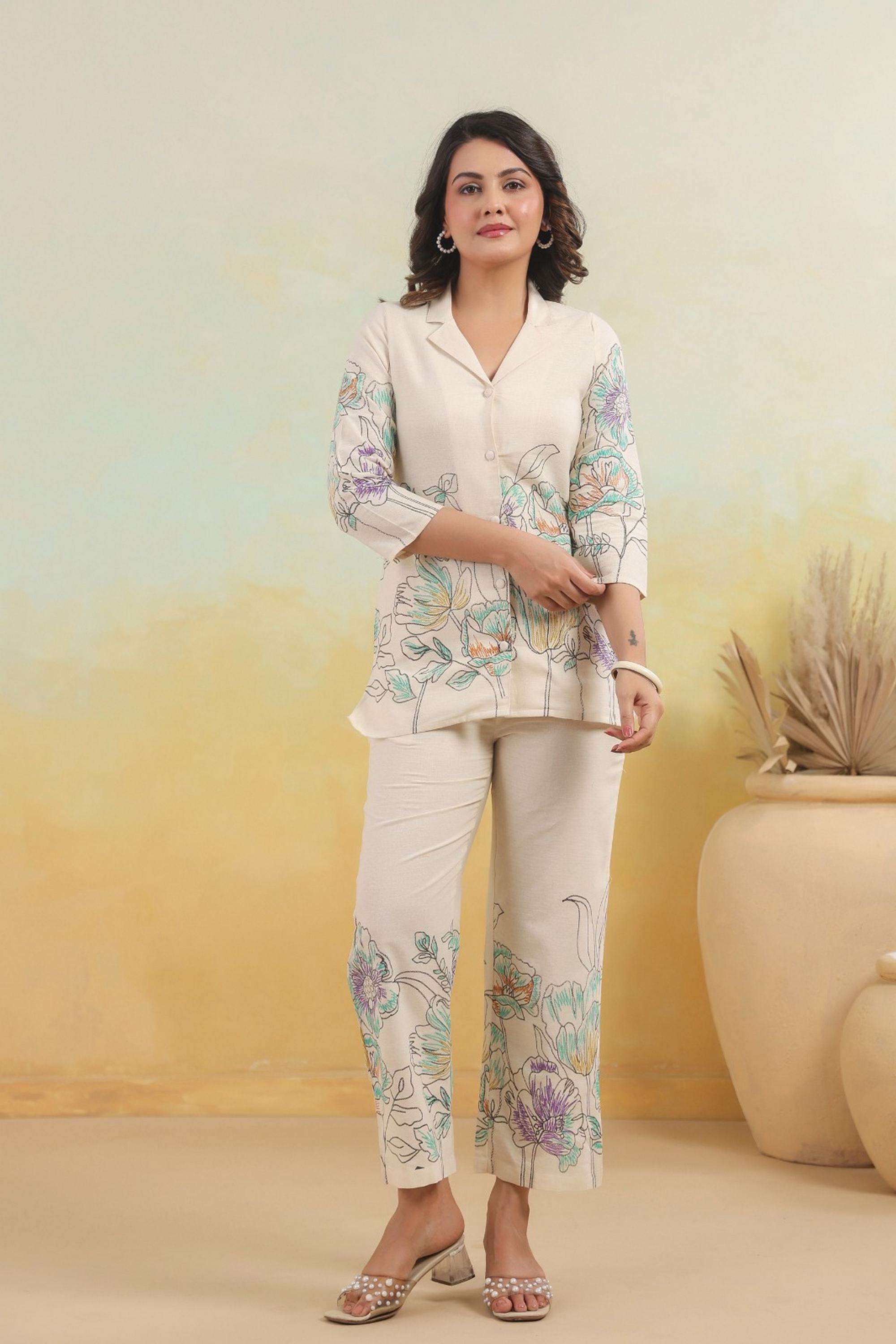 Printed-Cotton-Collared-Women-Kurta-with-Pant