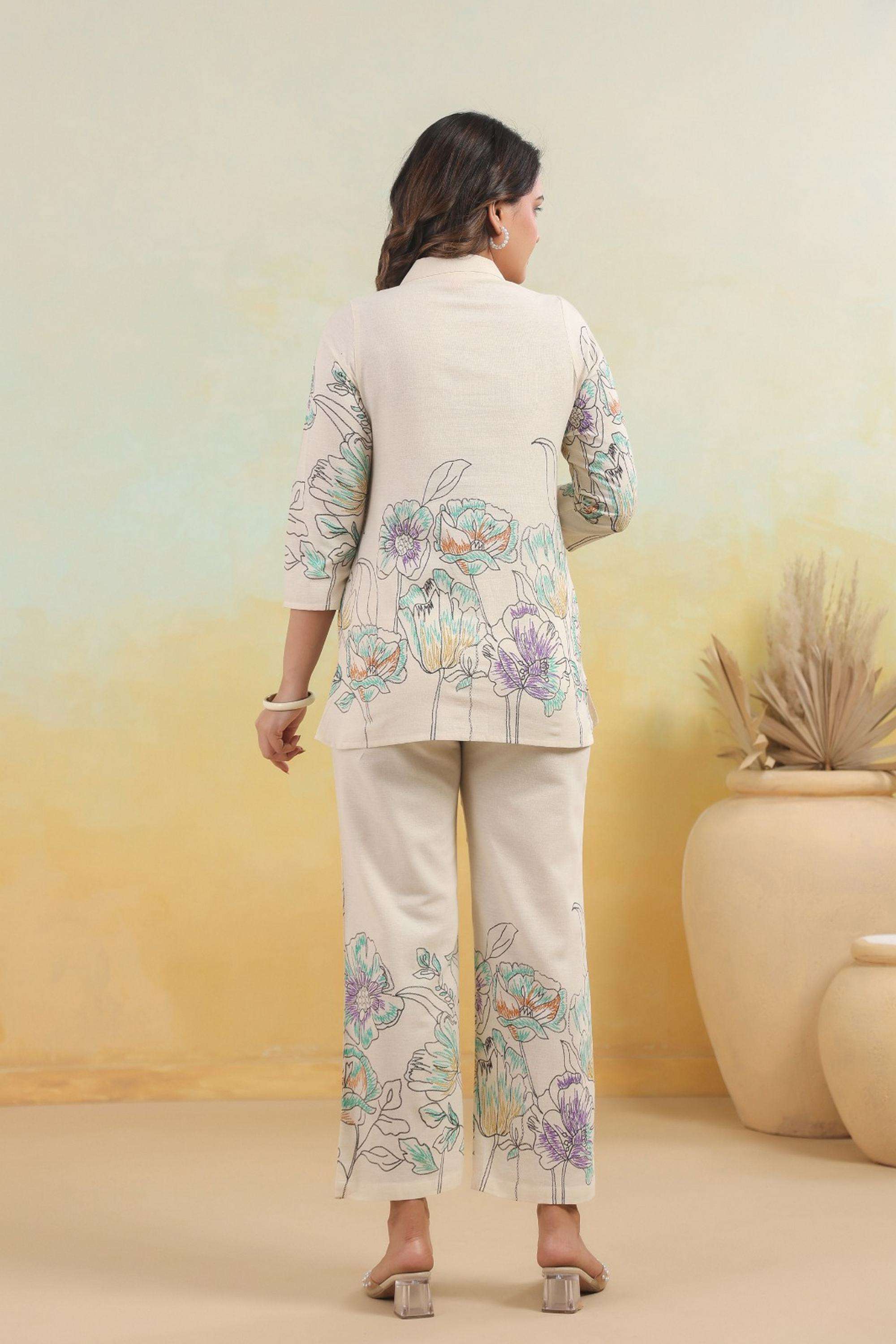 Printed-Cotton-Collared-Women-Kurta-with-Pant