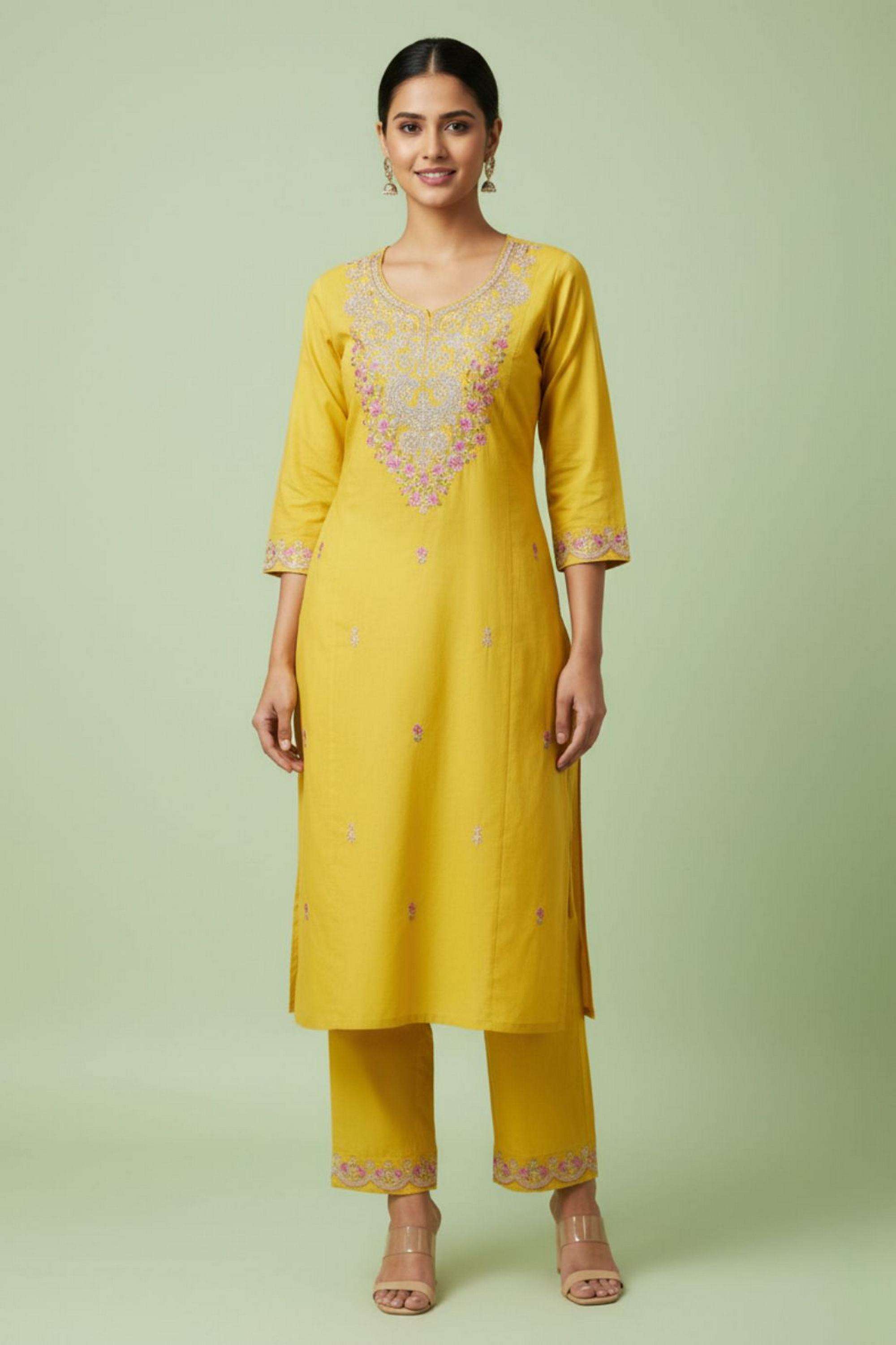 Embroidered-Round-Neck-Viscose-Women-Kurta-with-Pant