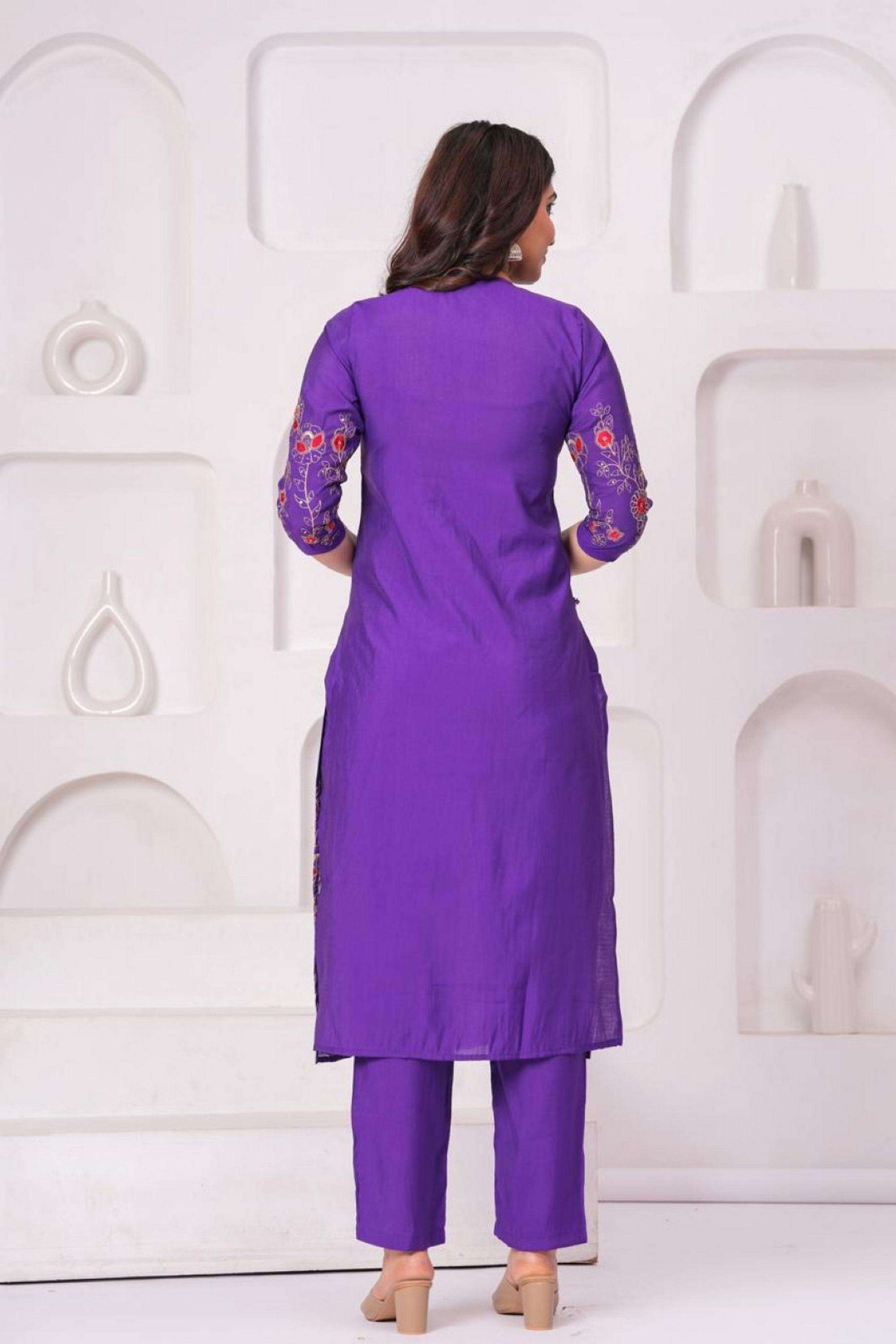 Embroidered-Round-Neck-Blended-Fabric-Women-Kurta-with-Pant-and-Dupatta