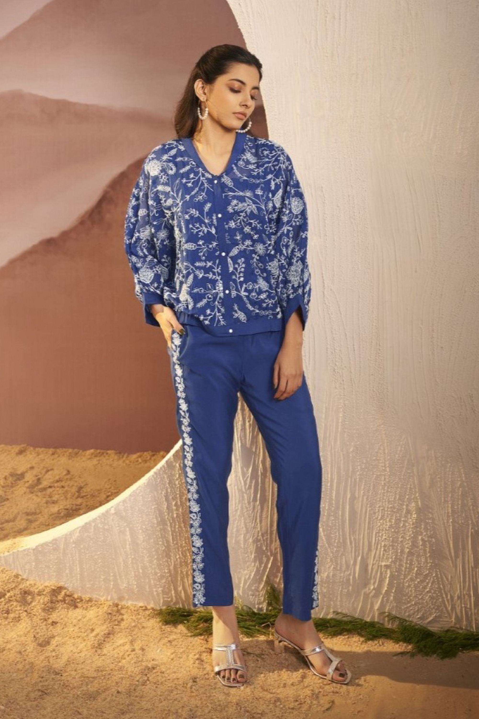 autumn lane Embroidered Blended Fabric Collared Women Shirt with Pant-picture-13