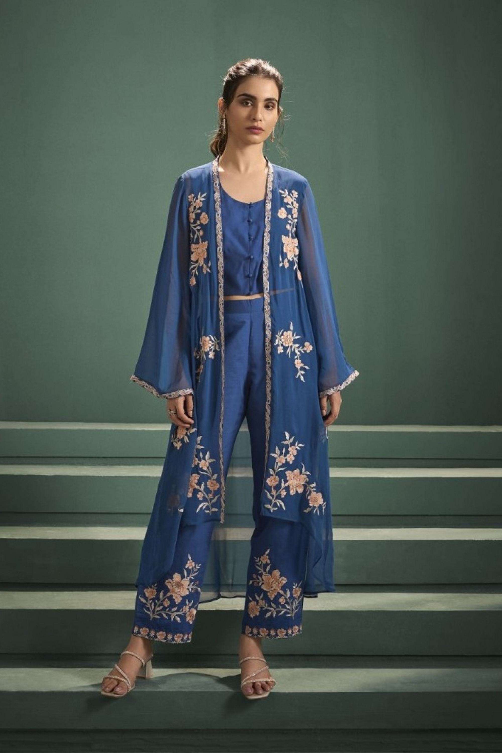 Embroidered-Cotton-Round-Neck-Women-Kurta-with-Shrug-and-Palazzo
