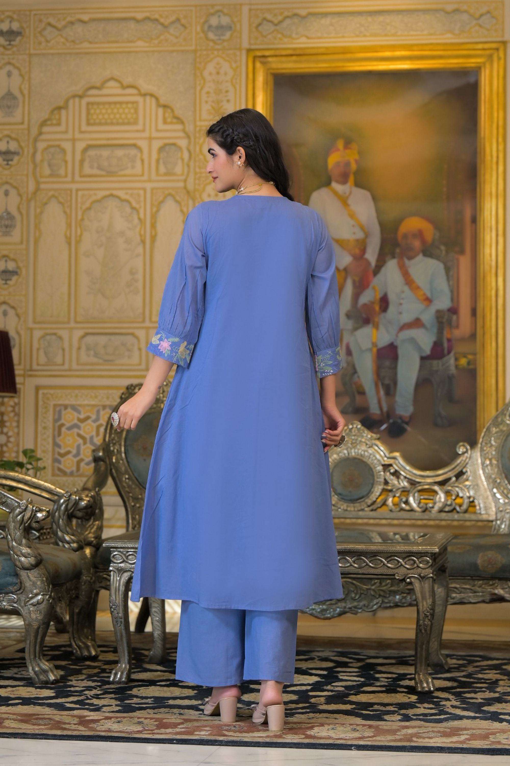Embroidered-Cotton-Round-Neck-Women-Kurta-with-Pant