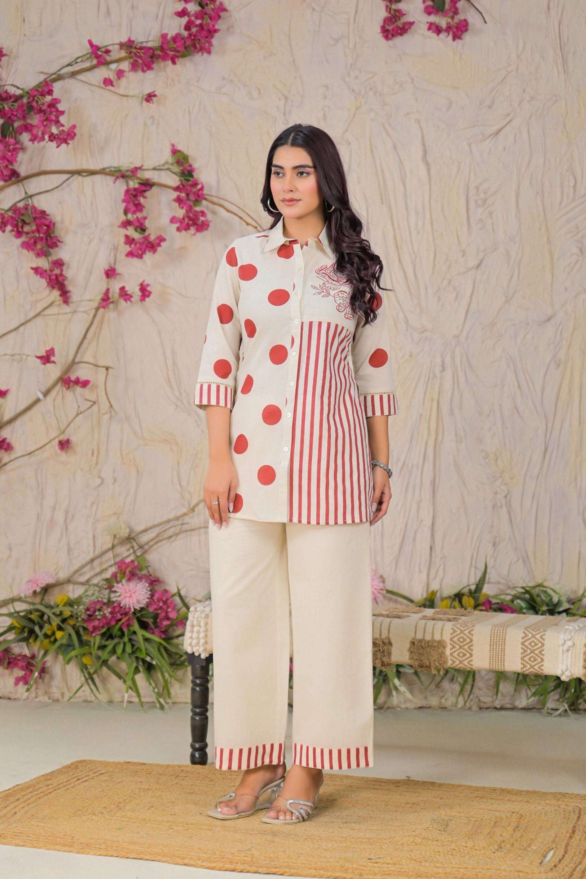 Printed-Blended-Fabric-Collared-Women-Kurta-with-Pant