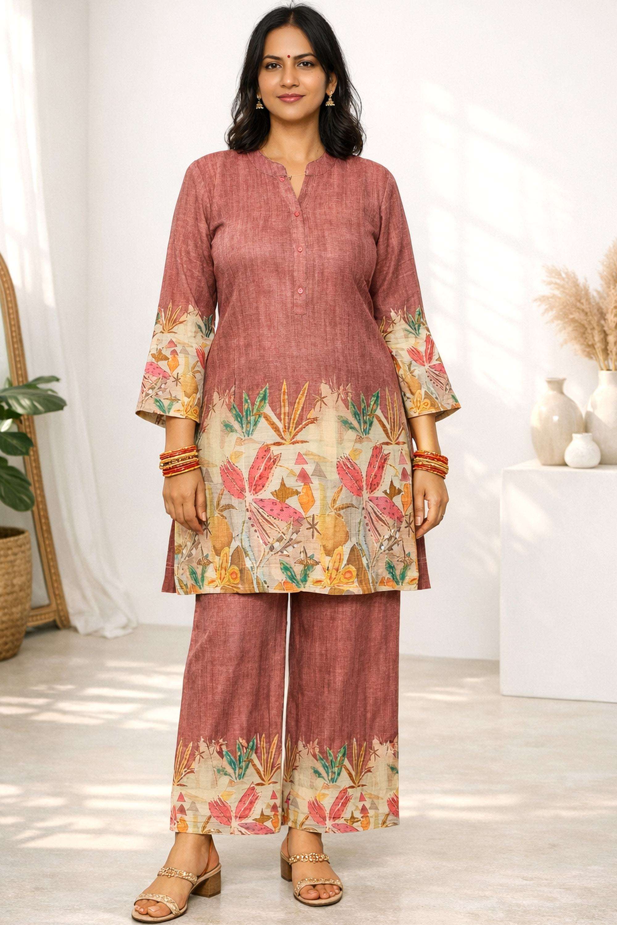 Printed-Blended-Fabric-Round-Neck-Women-Kurta-with-Palazzo