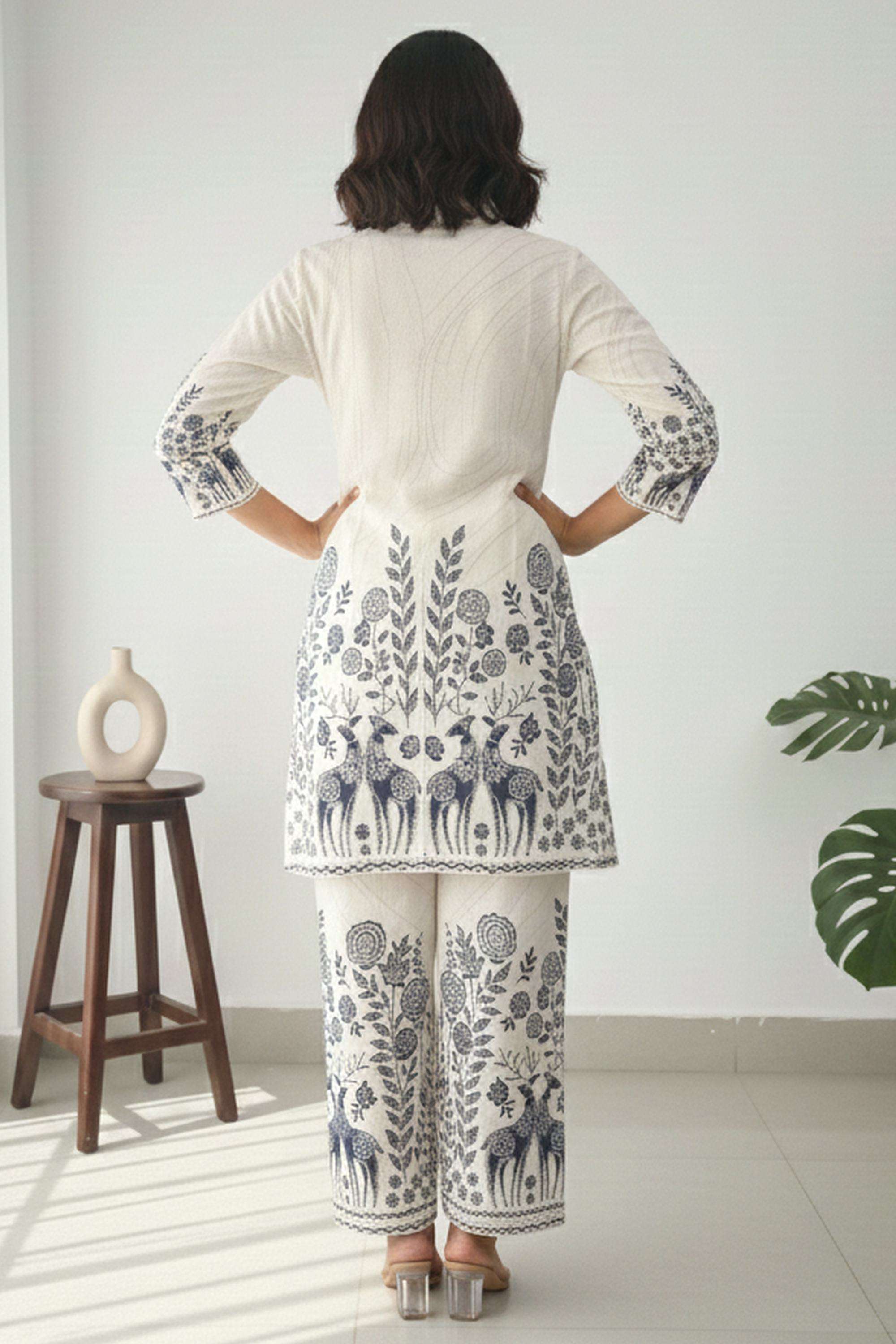 Printed-Collared-Blended-Fabric-Women-Kurta-with-Palazzo