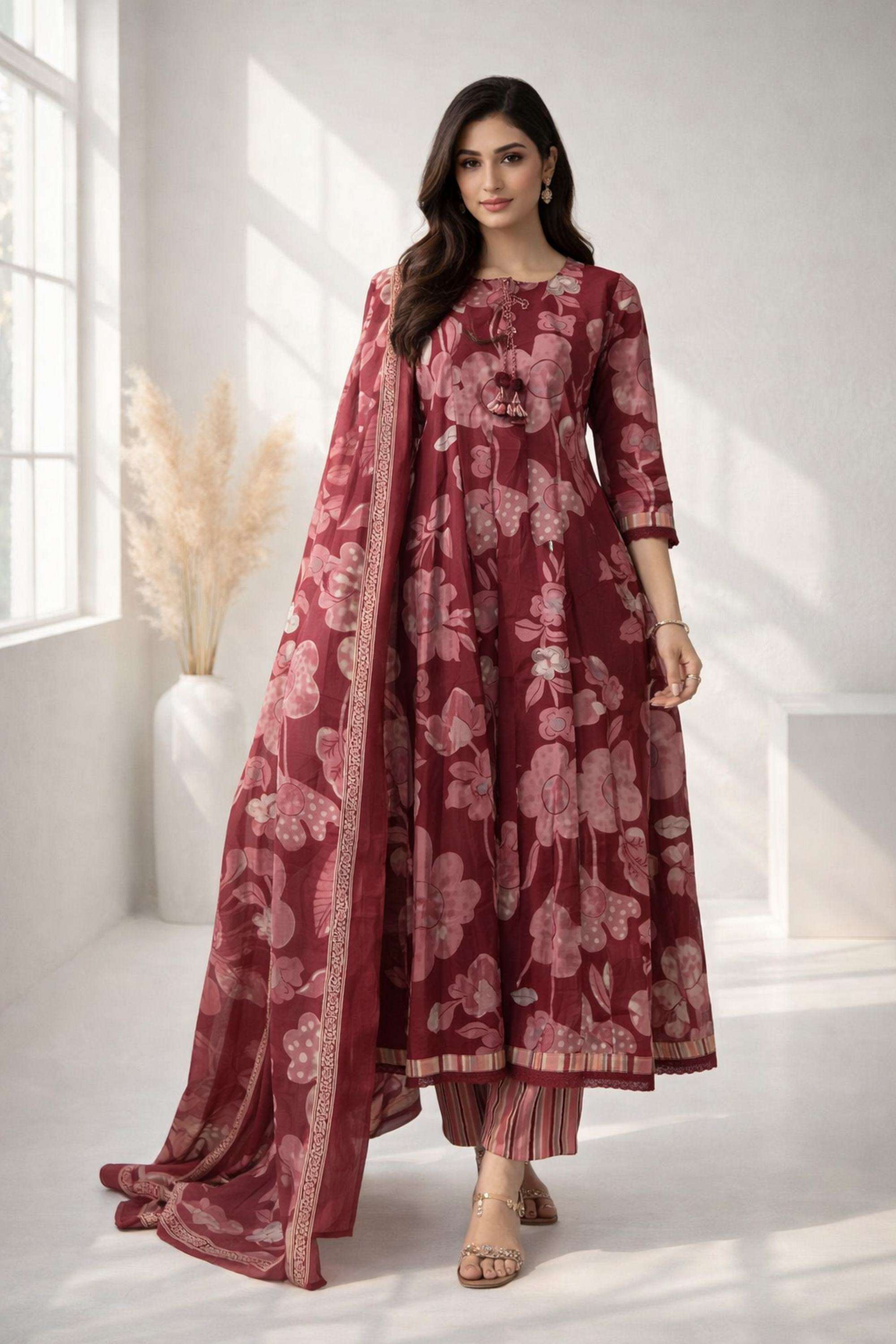 Floral-Cotton-Round-Neck-Women-Kurta-with-Pant-and-Dupatta