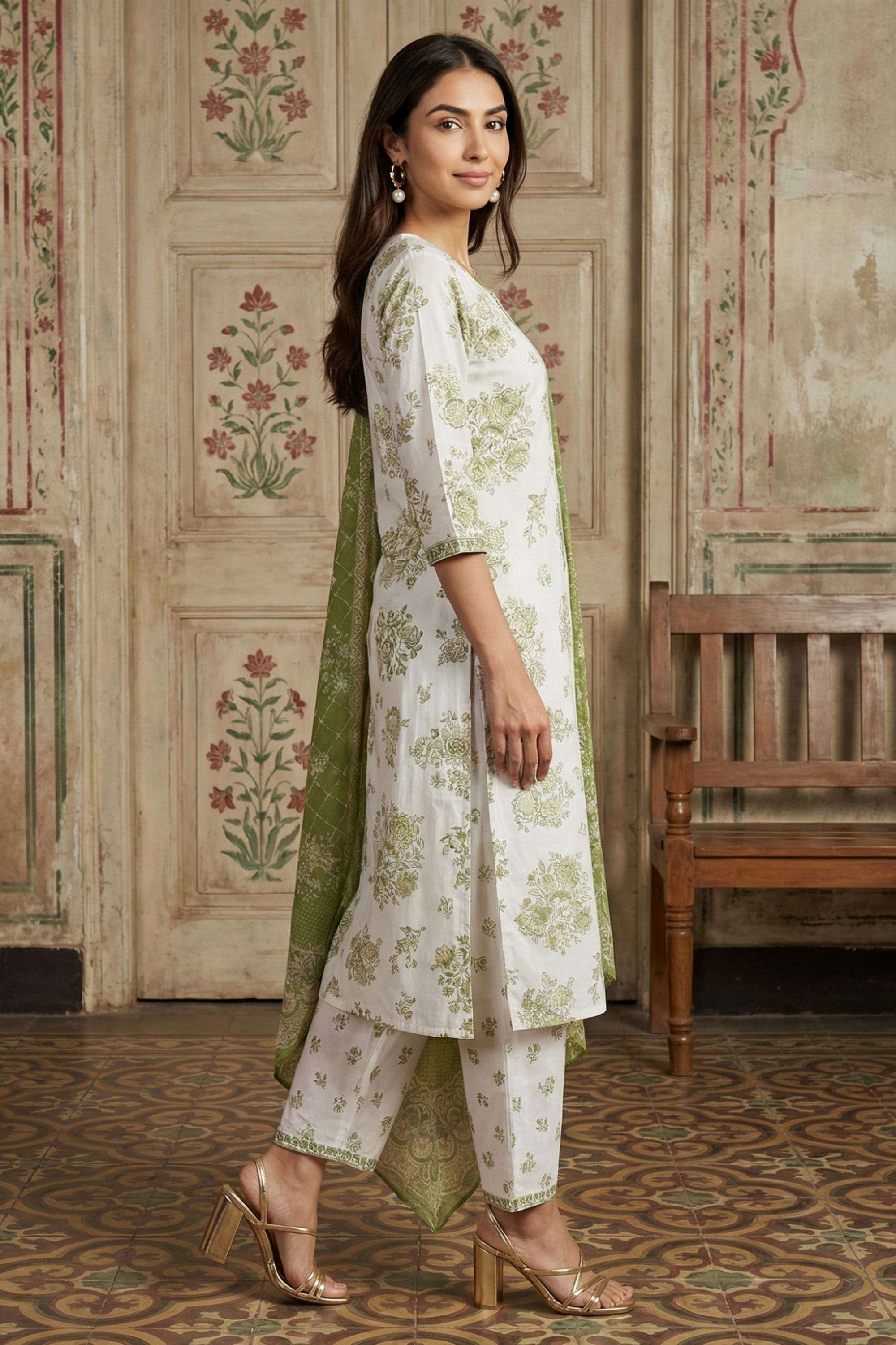 Floral-Rayon-V-Neck-Women-Kurta-with-Pant-and-Dupatta