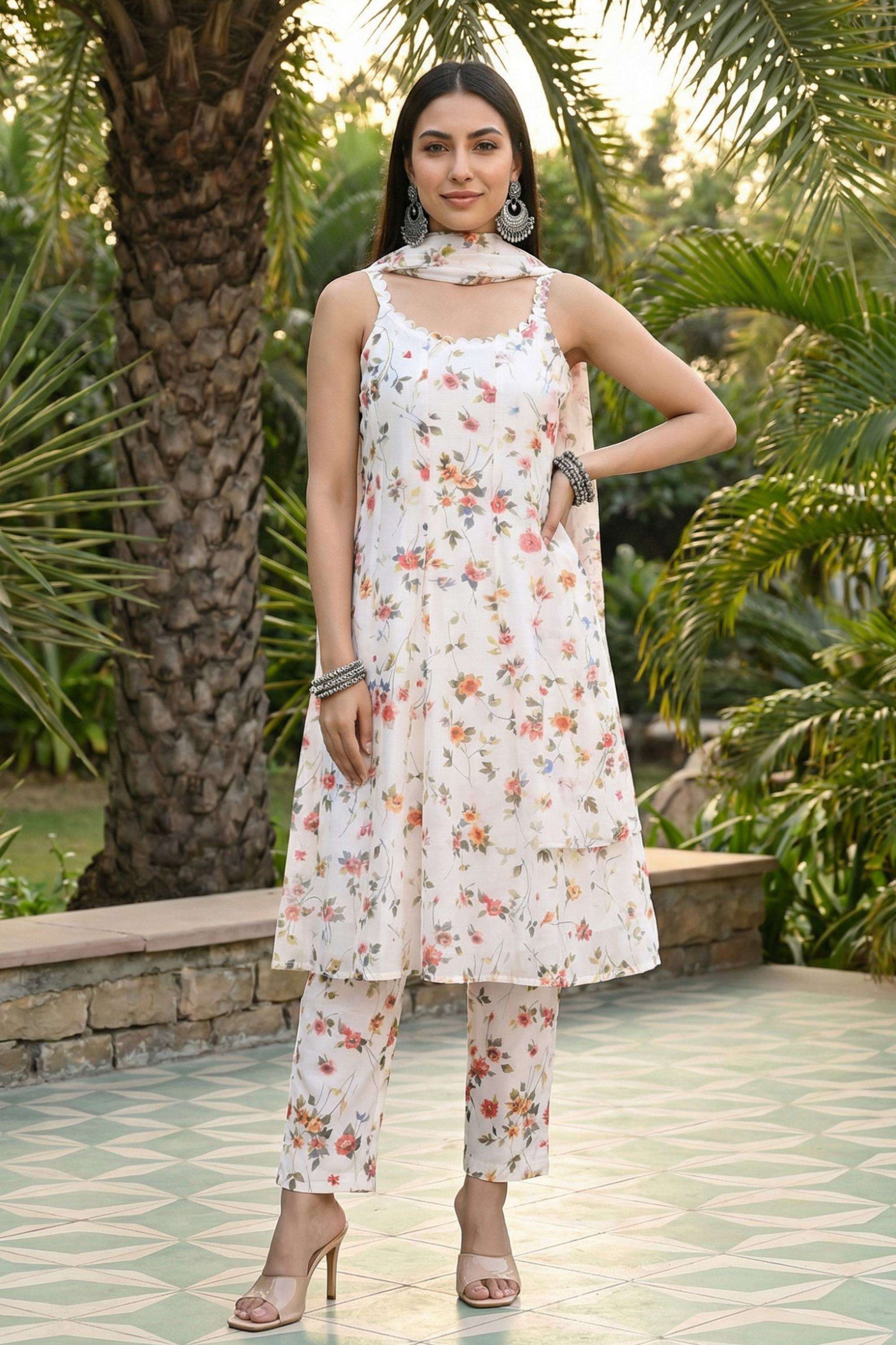 Floral-Chanderi-Round-Neck-Women-Kurta-with-Pant-and-Dupatta