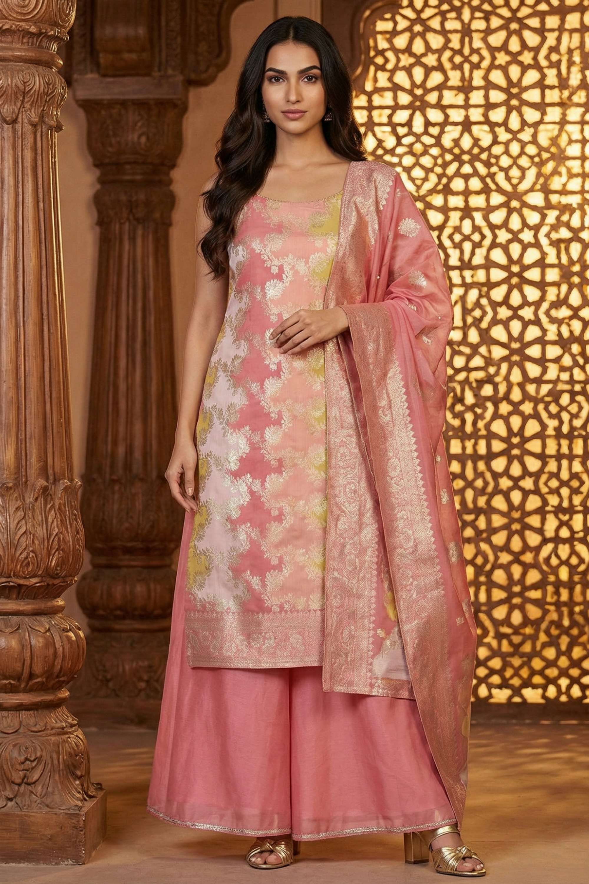 Printed-Scoop-Neck-Polyester-Women-Kurta-with-Palazzo-and-Dupatta