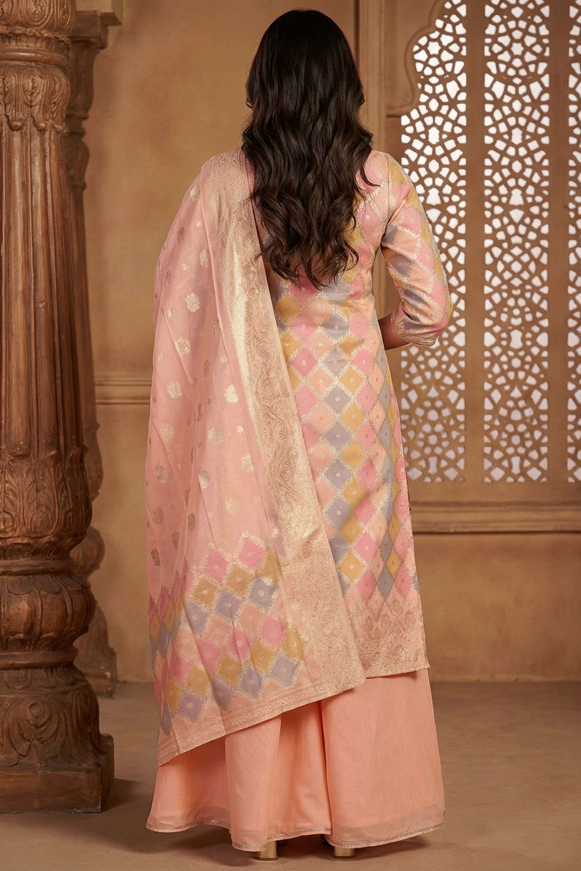 Printed-Polyester-V-Neck-Women-Kurta-with-Palazzo-and-Dupatta
