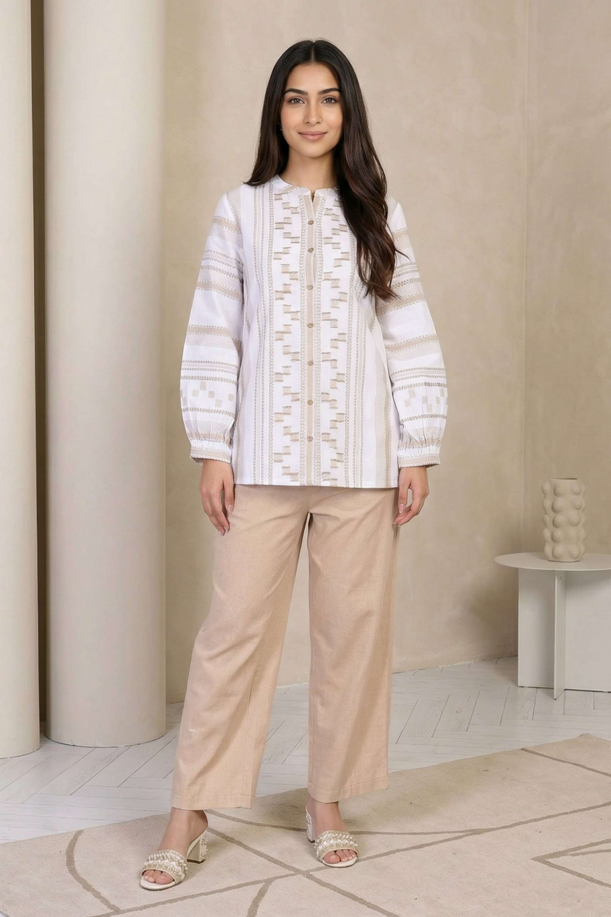 Textured-Round-Neck-Cotton-Women-Top-with-Pant