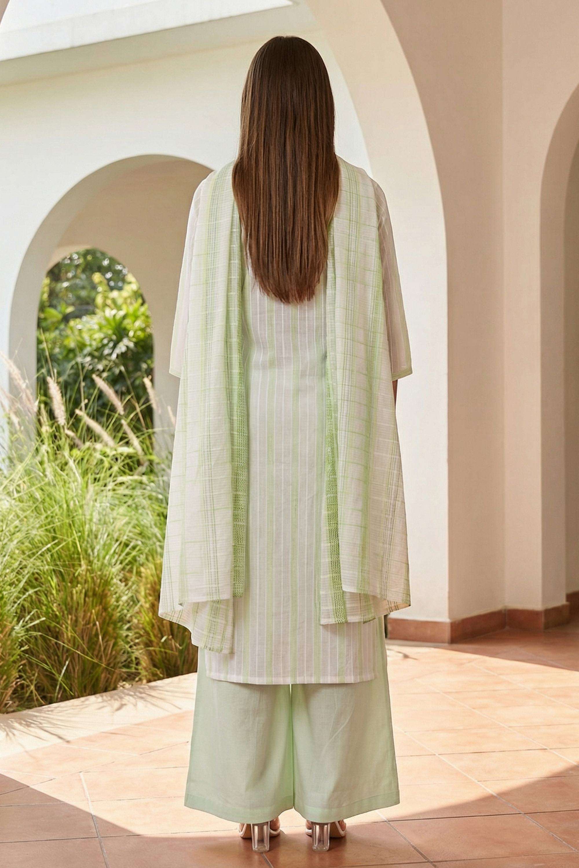 Stripes-Cotton-Round-Neck-Women-s-Work-Kurta-Set