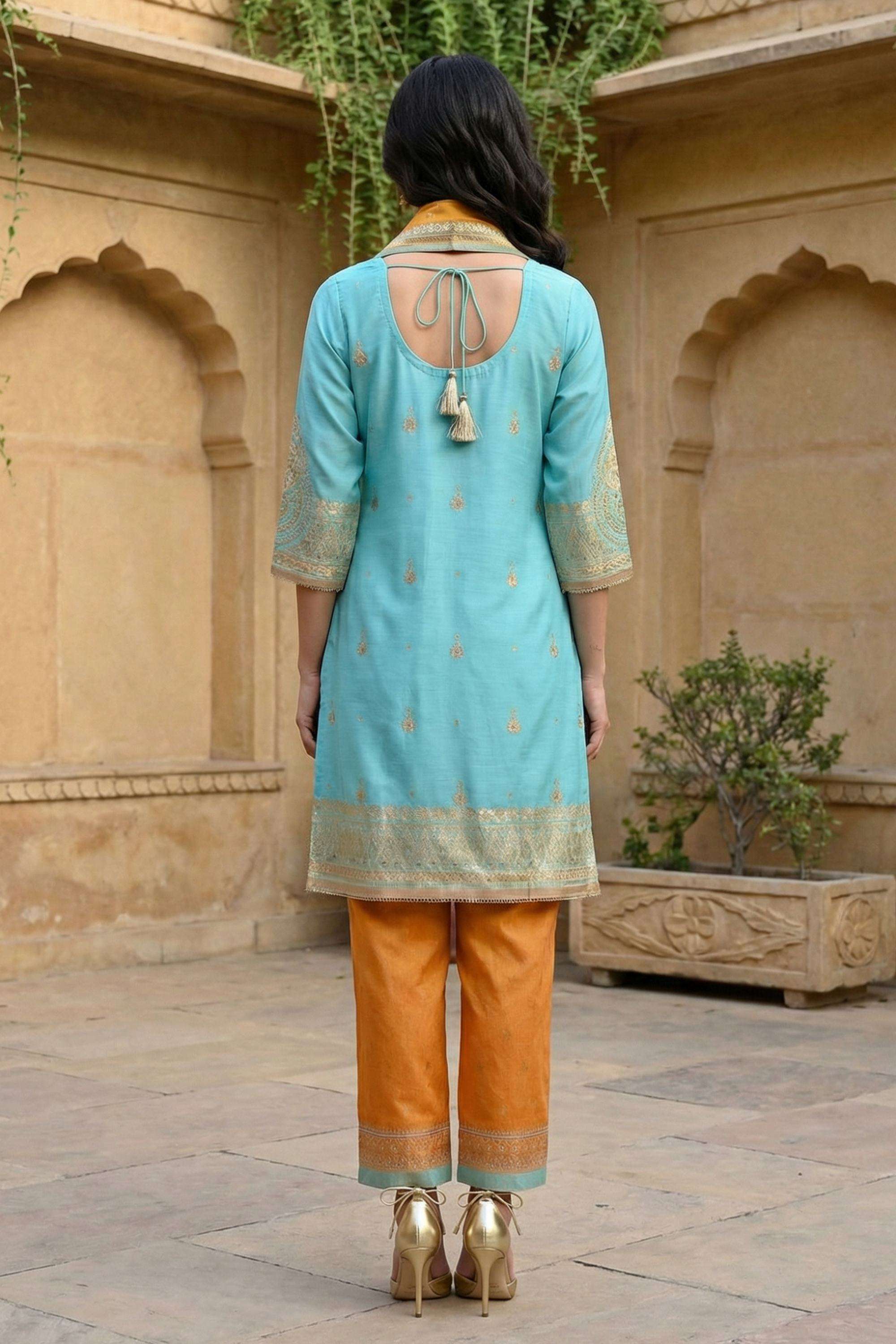 Printed-Viscose-Round-Neck-Women-Kurta-with-Pant-and-Dupatta