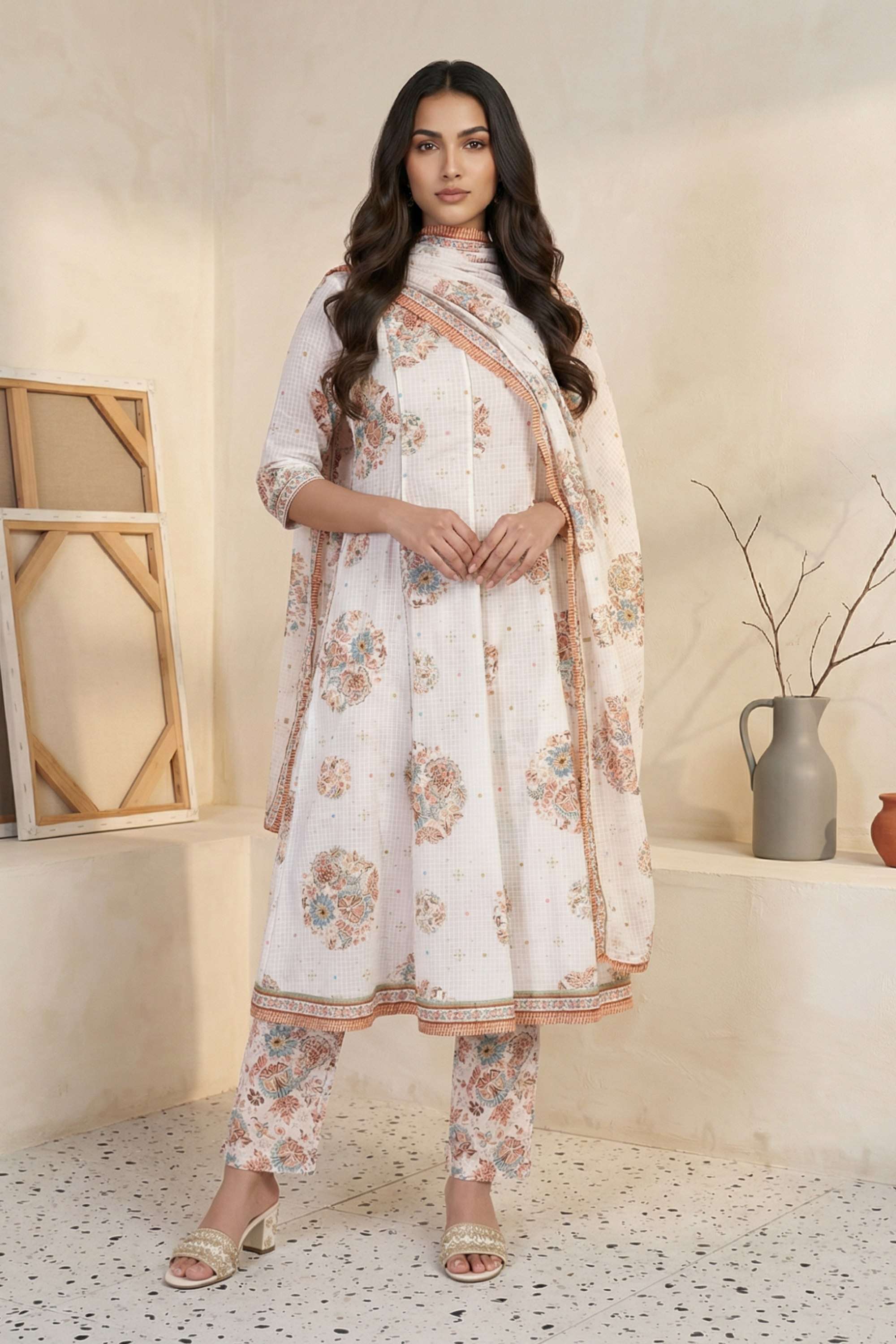 Printed-V-Neck-Cotton-Women-Kurta-with-Pant-and-Dupatta