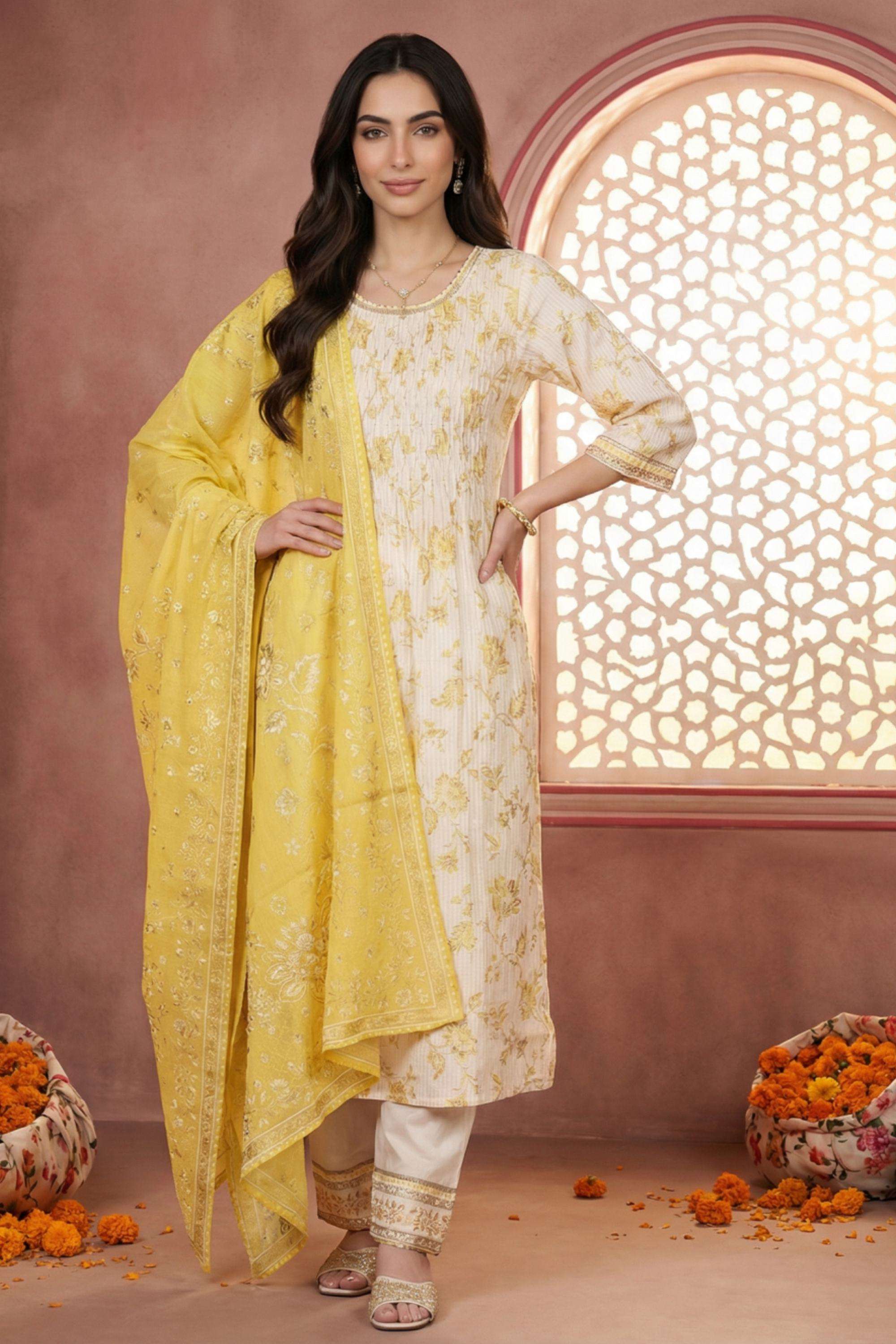 Floral-Viscose-Round-Neck-Women-s-Festive-Wear-Kurta-Set