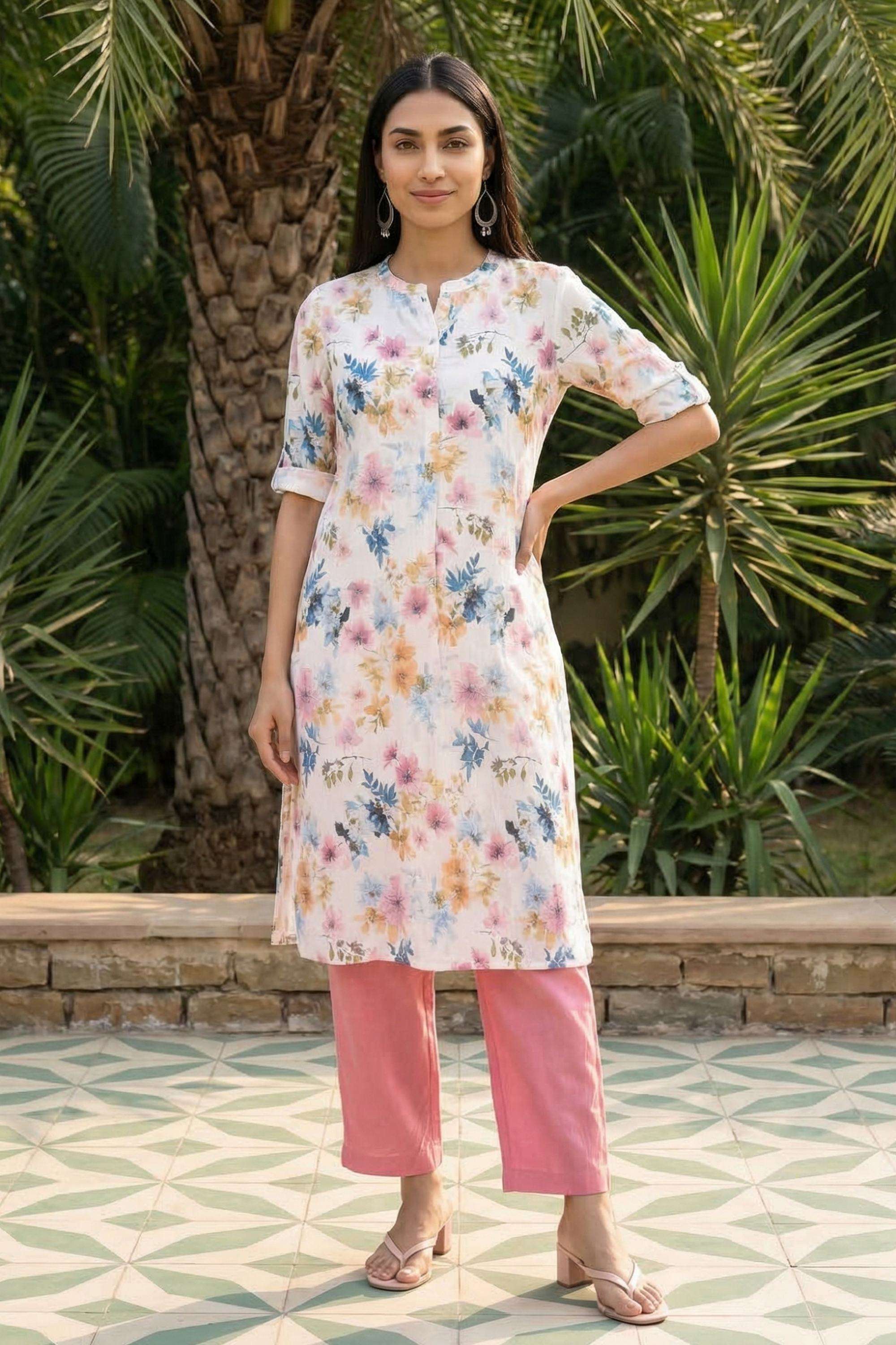 Floral-Rayon-Collared-Women-Kurta-with-Pant