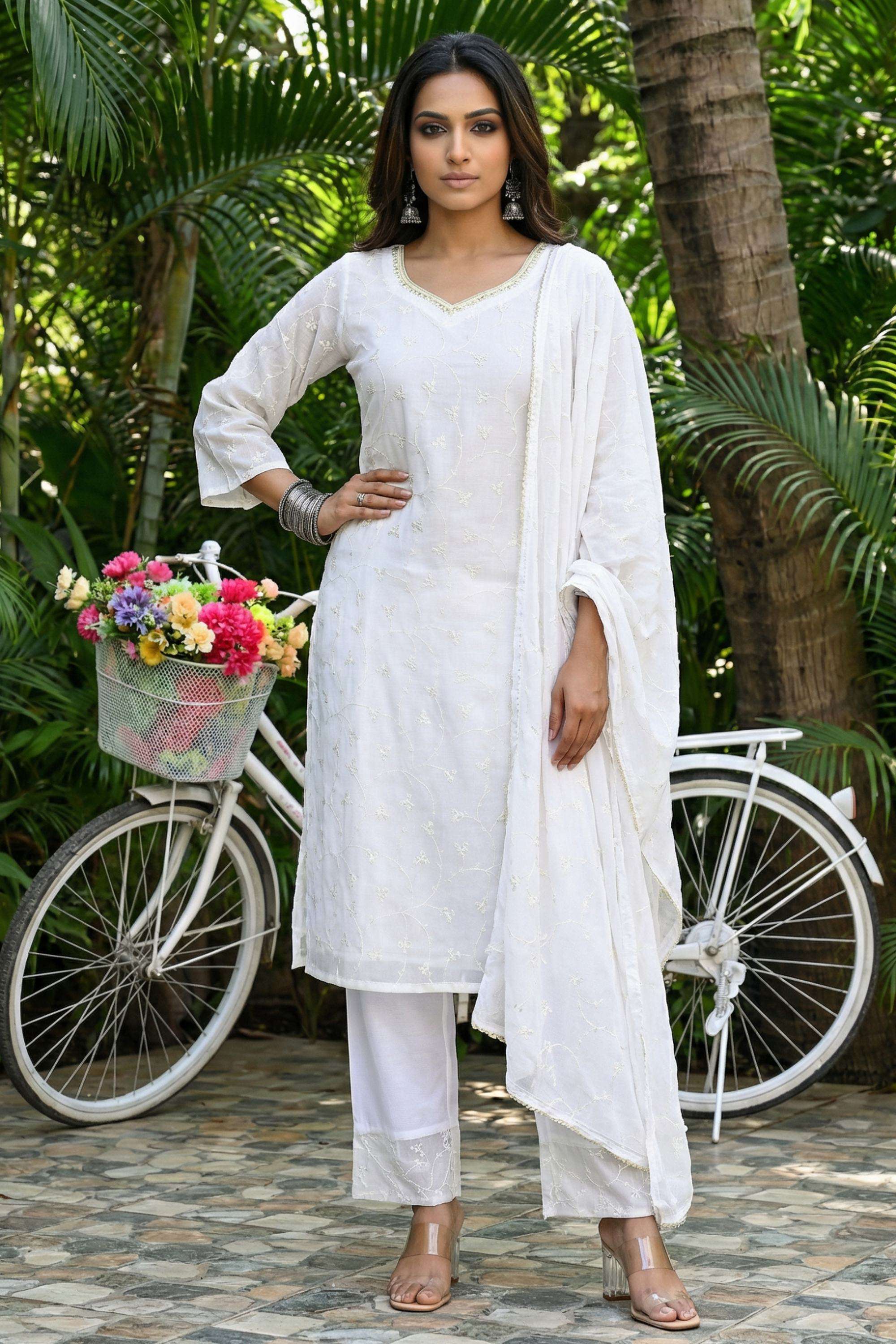 Embroidered-Blended-Fabric-V-Neck-Women-s-Festive-Wear-Kurta-Set