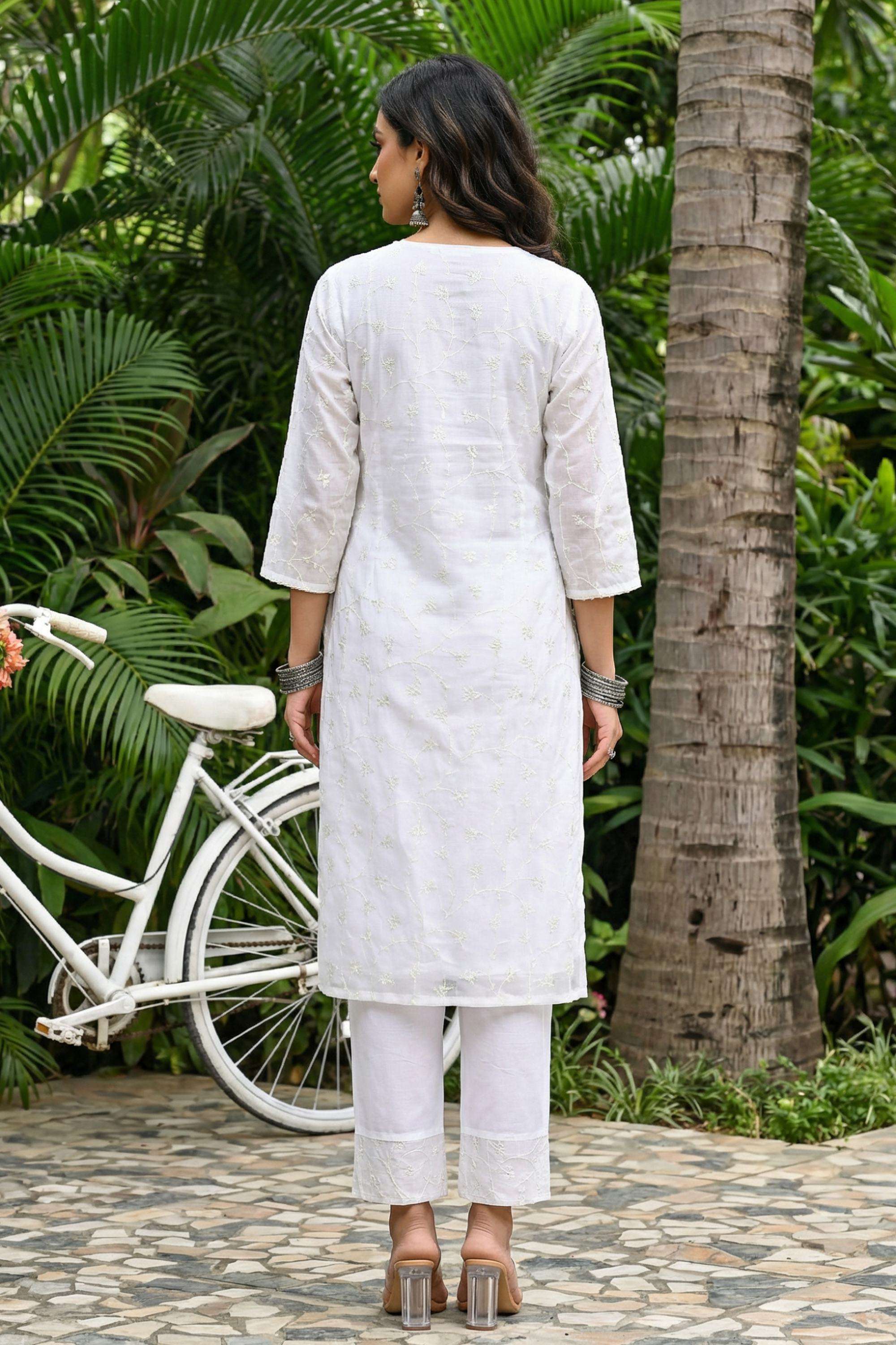 Embroidered-Blended-Fabric-V-Neck-Women-s-Festive-Wear-Kurta-Set