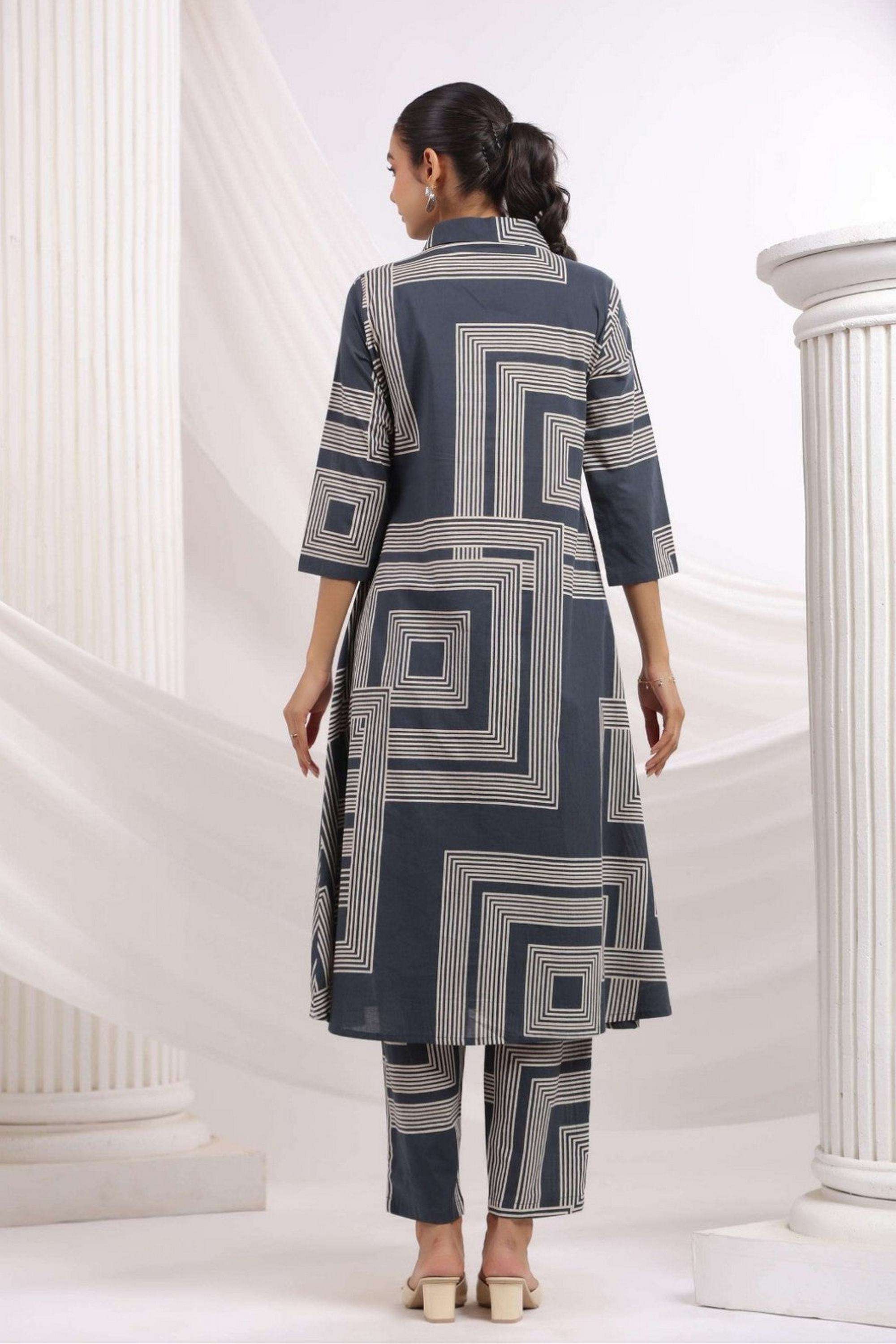 Printed-Cotton-Collared-Women-Kurta-with-Pant