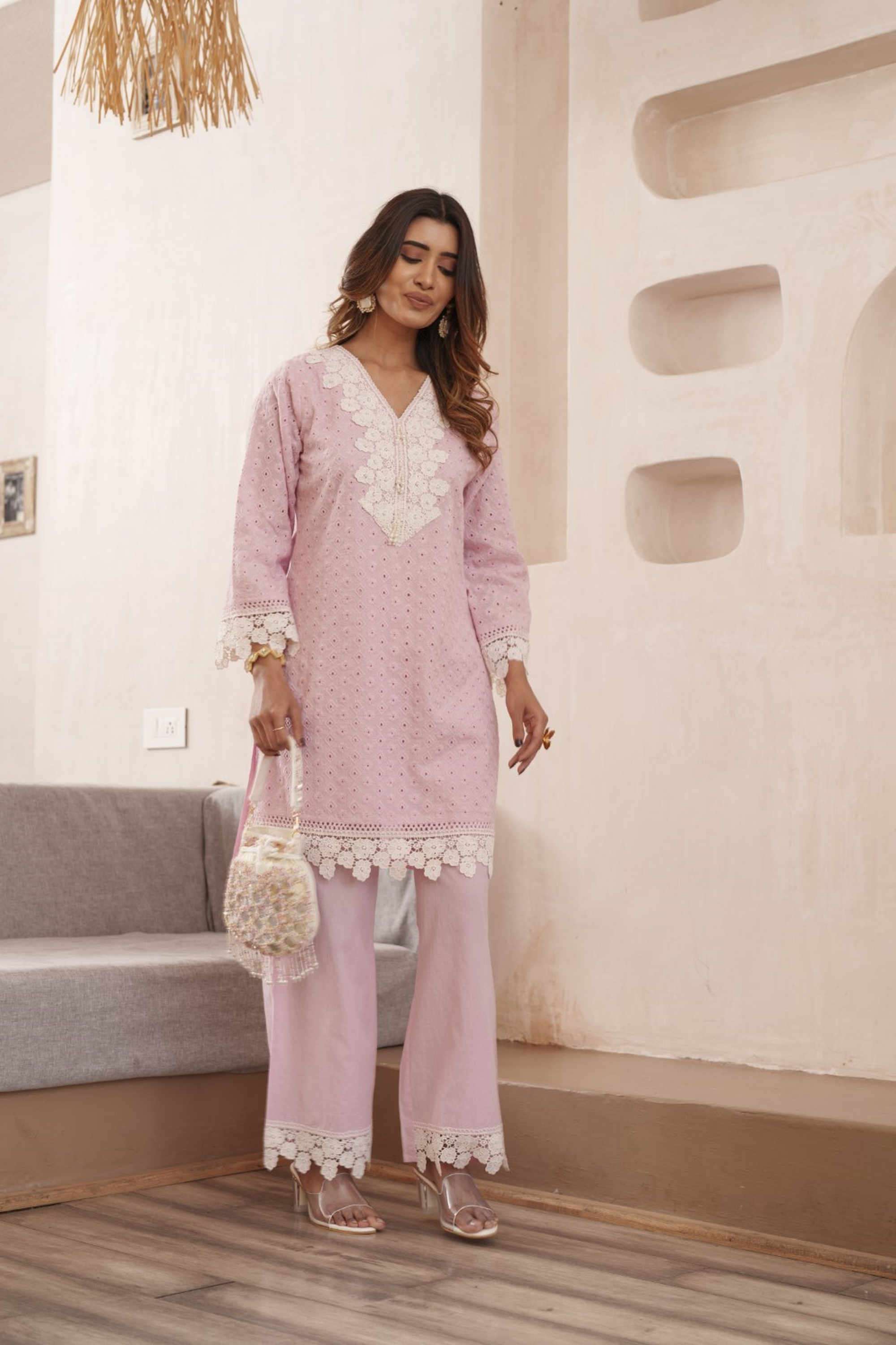 Embellished-V-Neck-Cotton-Women-Kurta-with-Palazzo