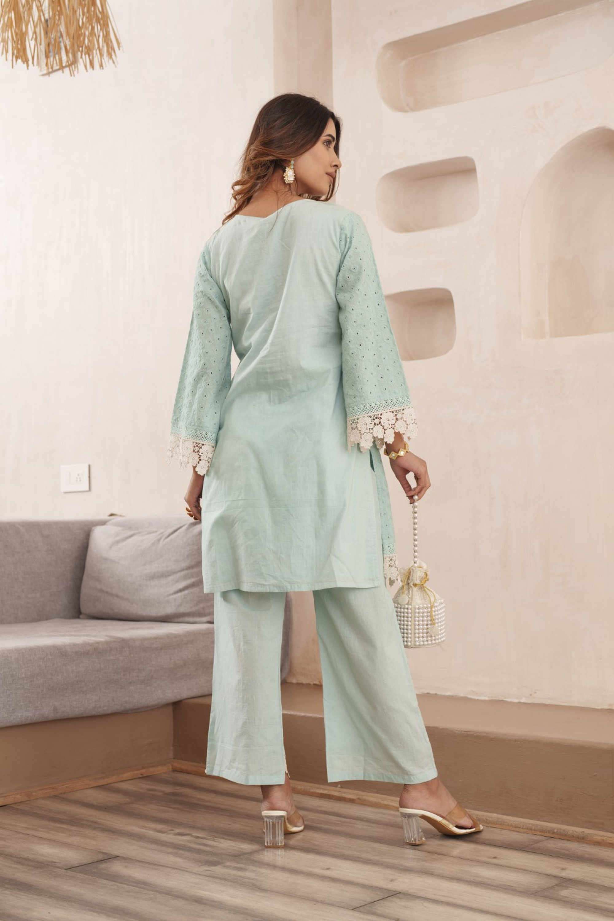 Embroidered-V-Neck-Cotton-Women-Kurta-with-Pant
